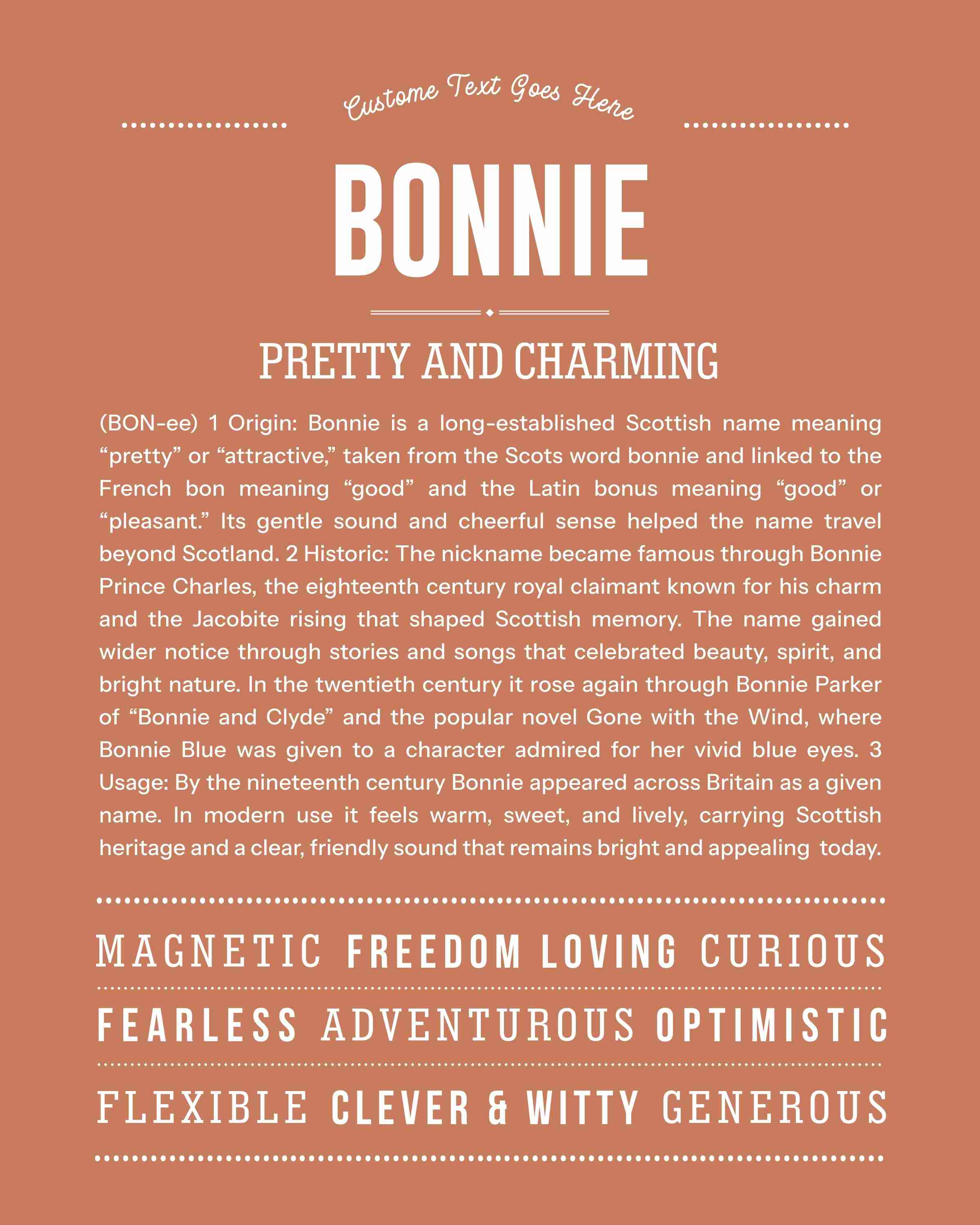Bonnie | Personalised Name Meaning Print – Custom Name Art Gift