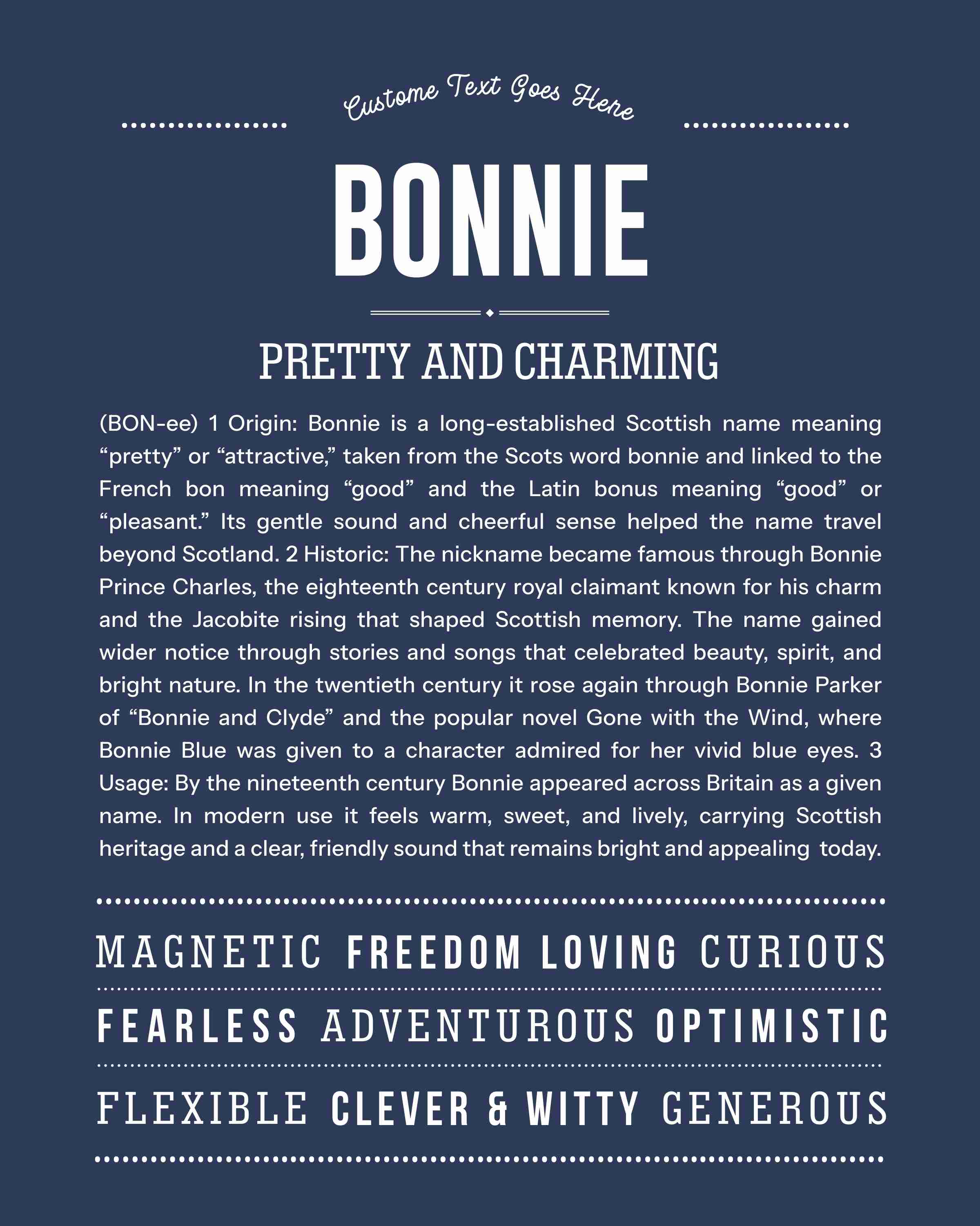 Bonnie | Personalised Name Meaning Print – Custom Name Art Gift