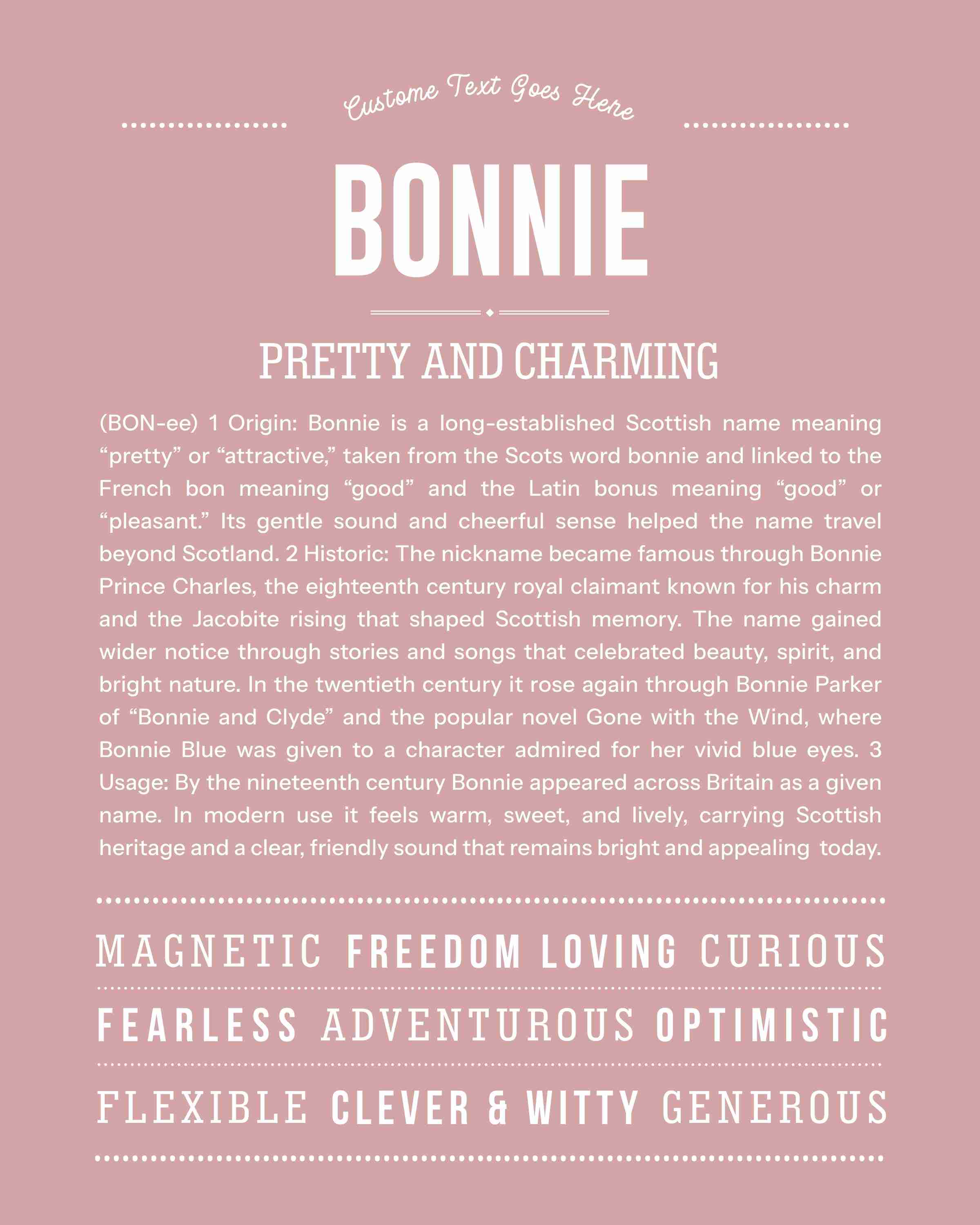 Bonnie | Personalised Name Meaning Print – Custom Name Art Gift