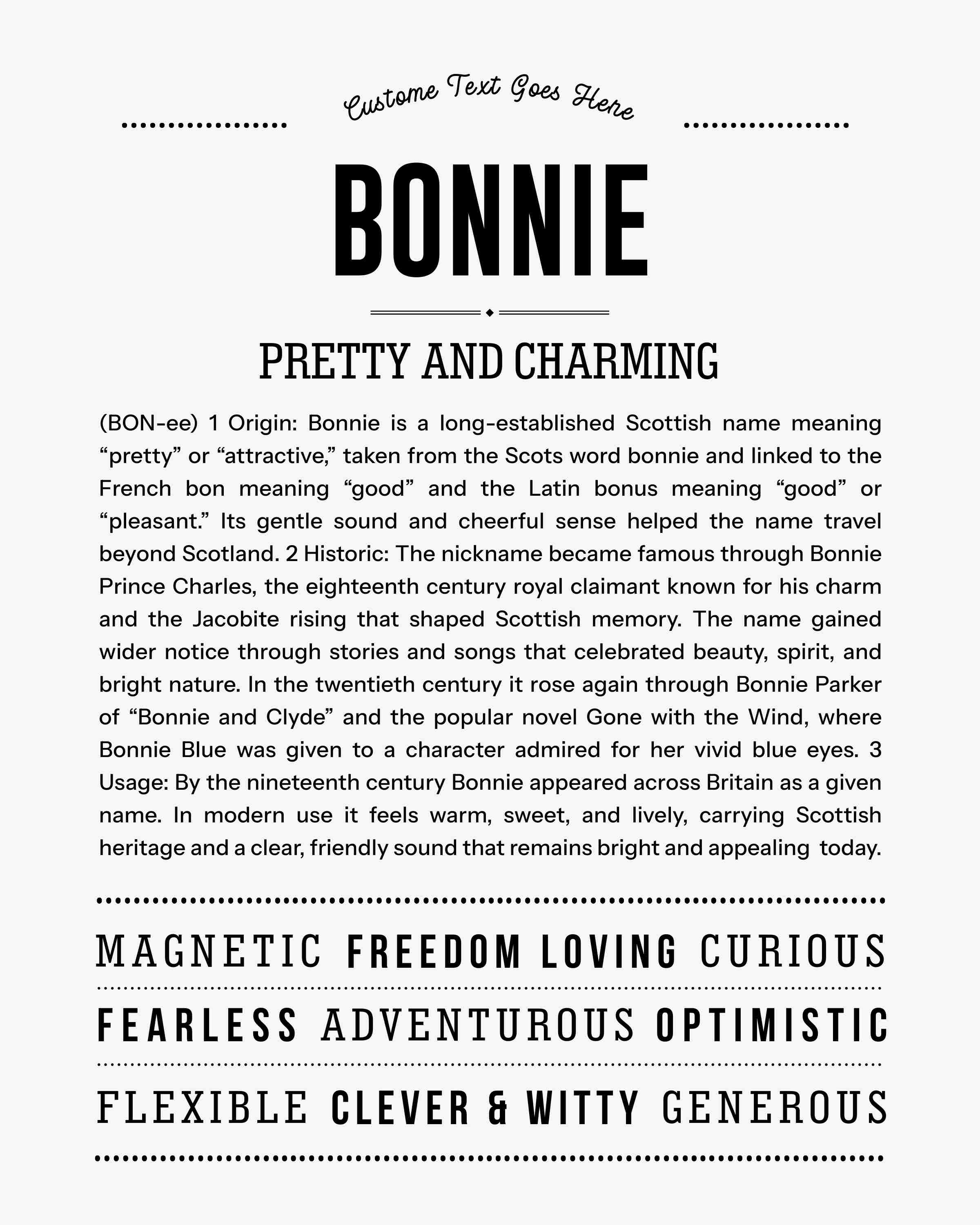 Bonnie | Personalised Name Meaning Print – Custom Name Art Gift