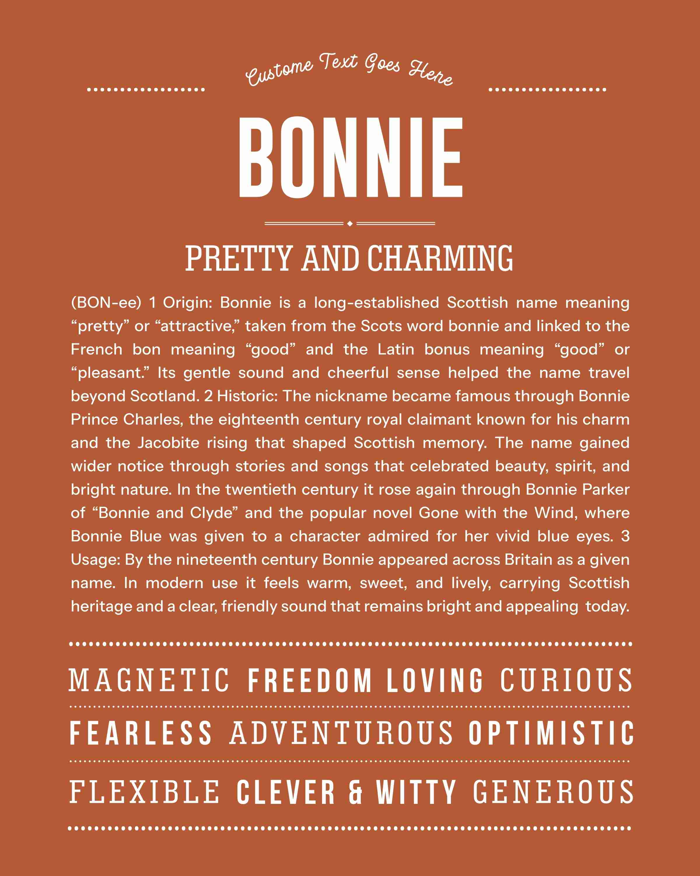 Bonnie | Personalised Name Meaning Print – Custom Name Art Gift