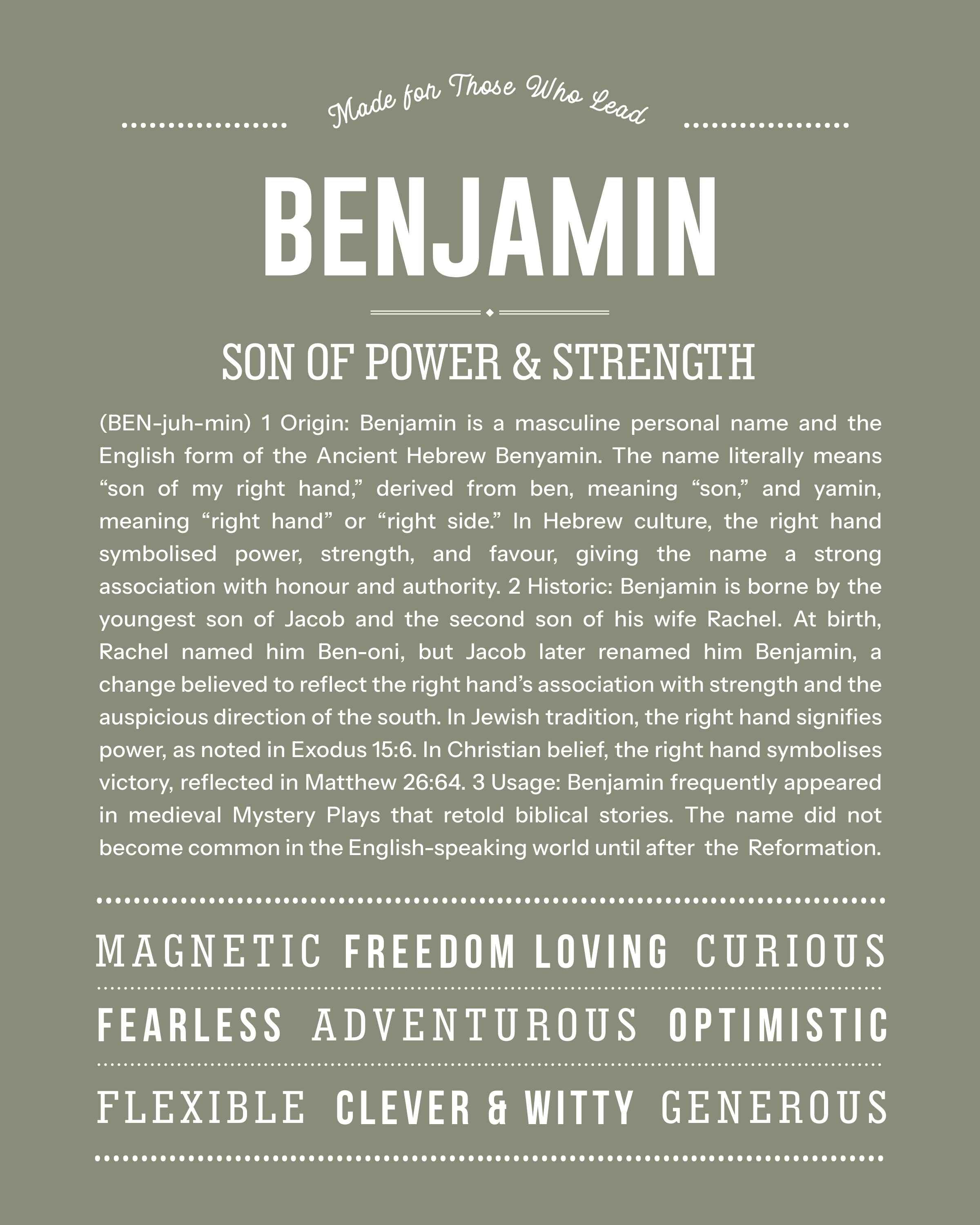 Benjamin | Personalised Name Meaning Print – Custom Name Art Gift