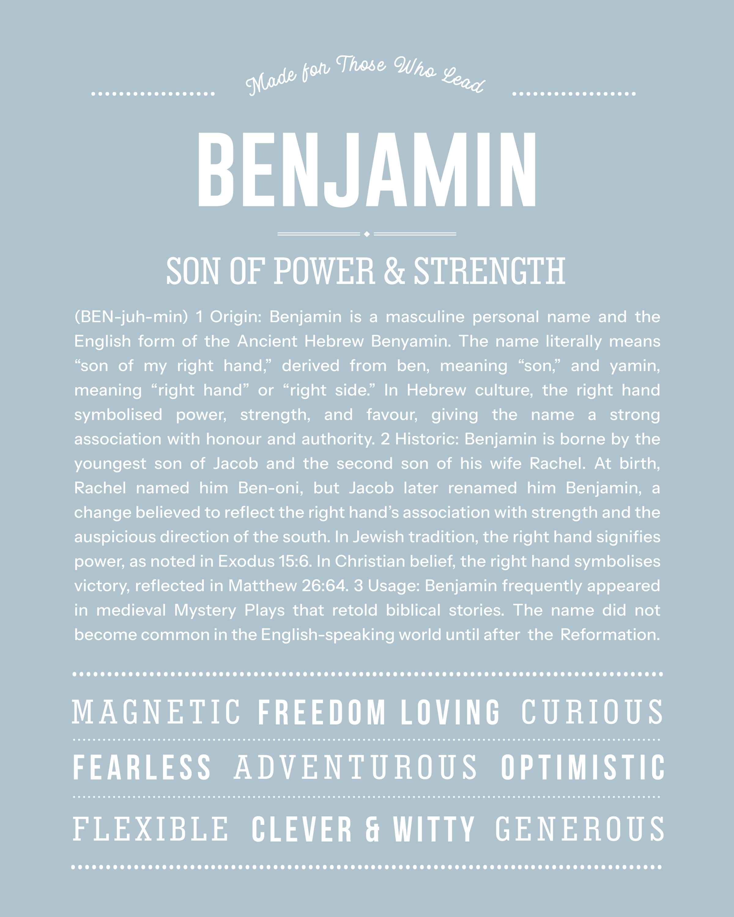Benjamin | Personalised Name Meaning Print – Custom Name Art Gift