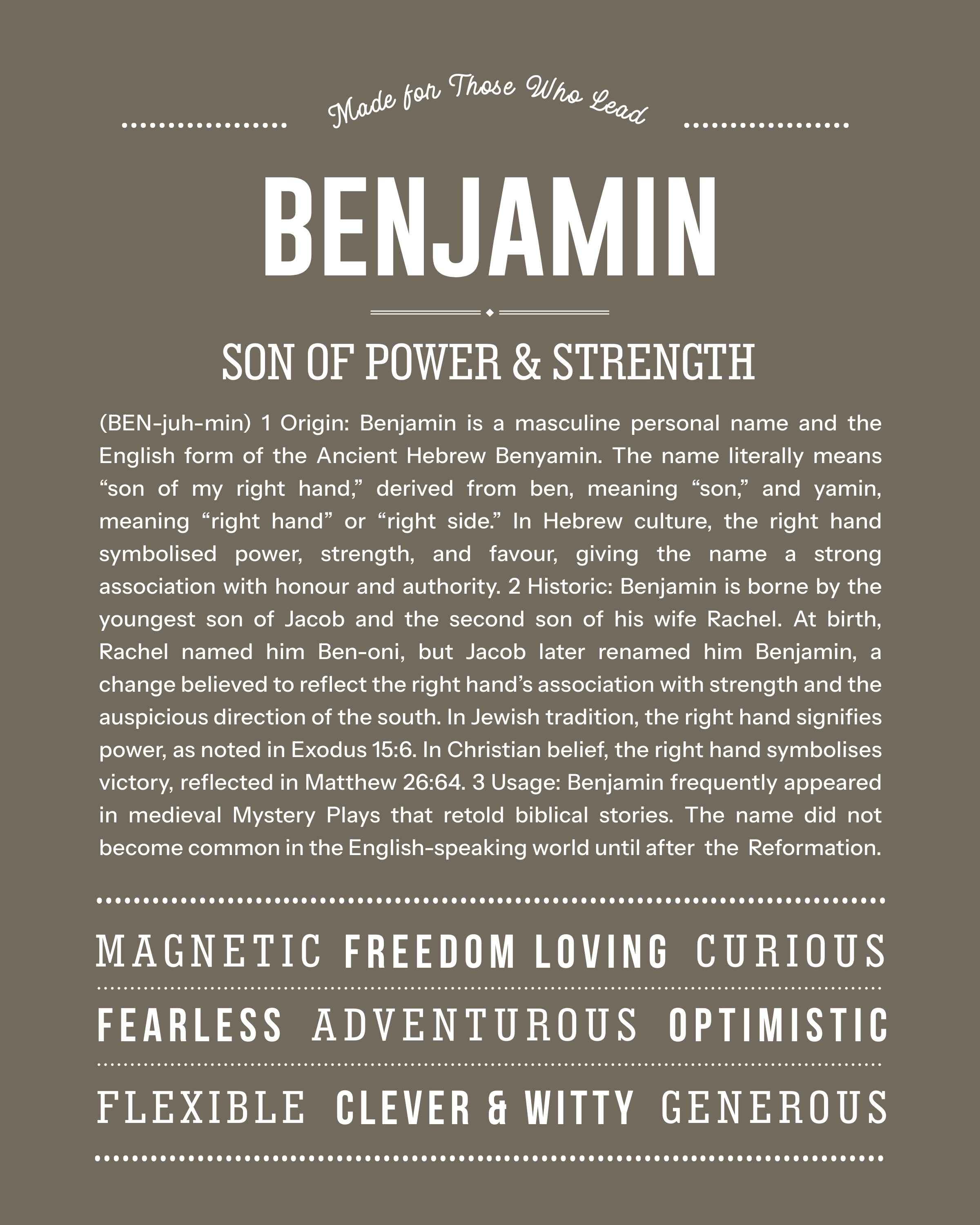 Benjamin | Personalised Name Meaning Print – Custom Name Art Gift