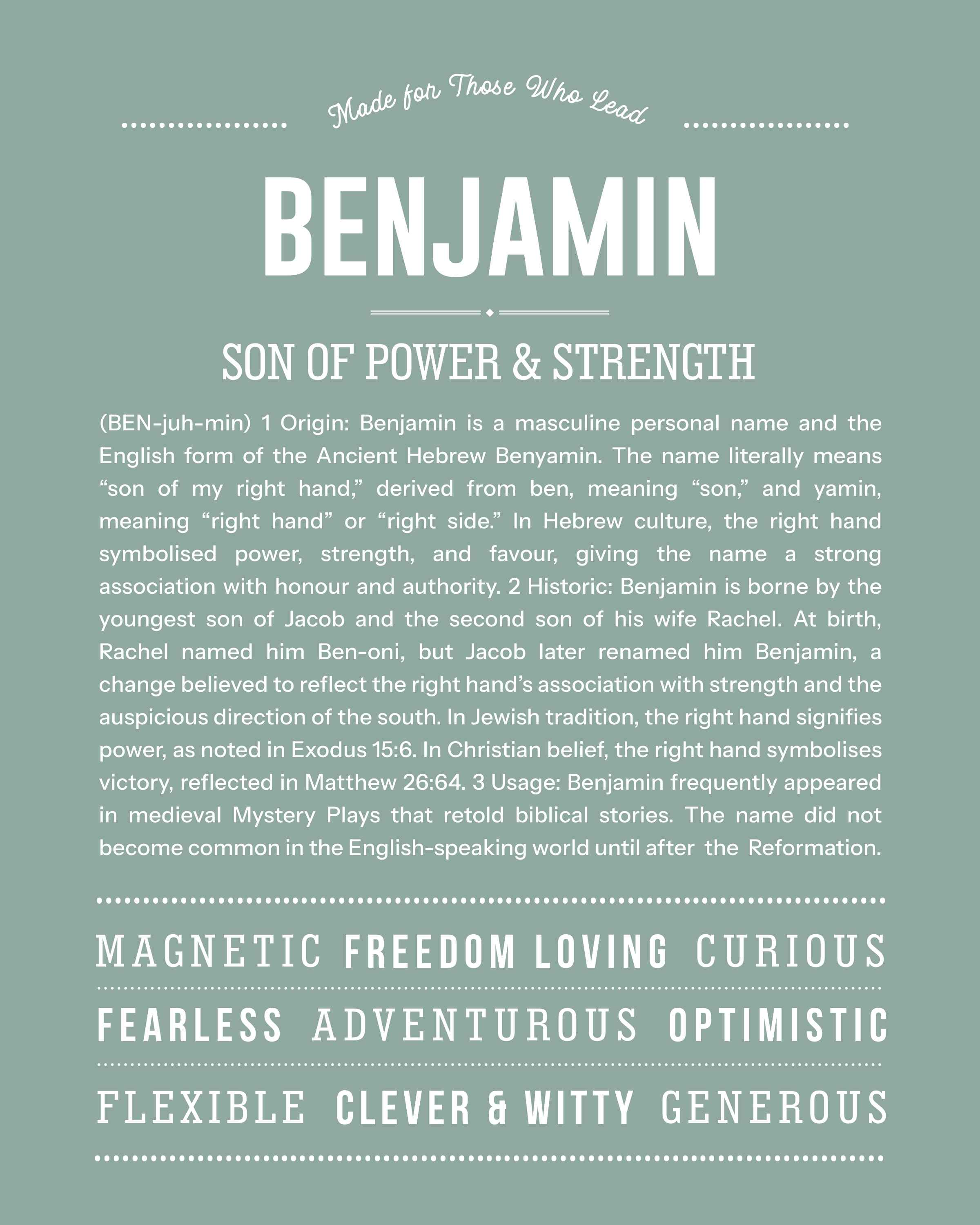 Benjamin | Personalised Name Meaning Print – Custom Name Art Gift