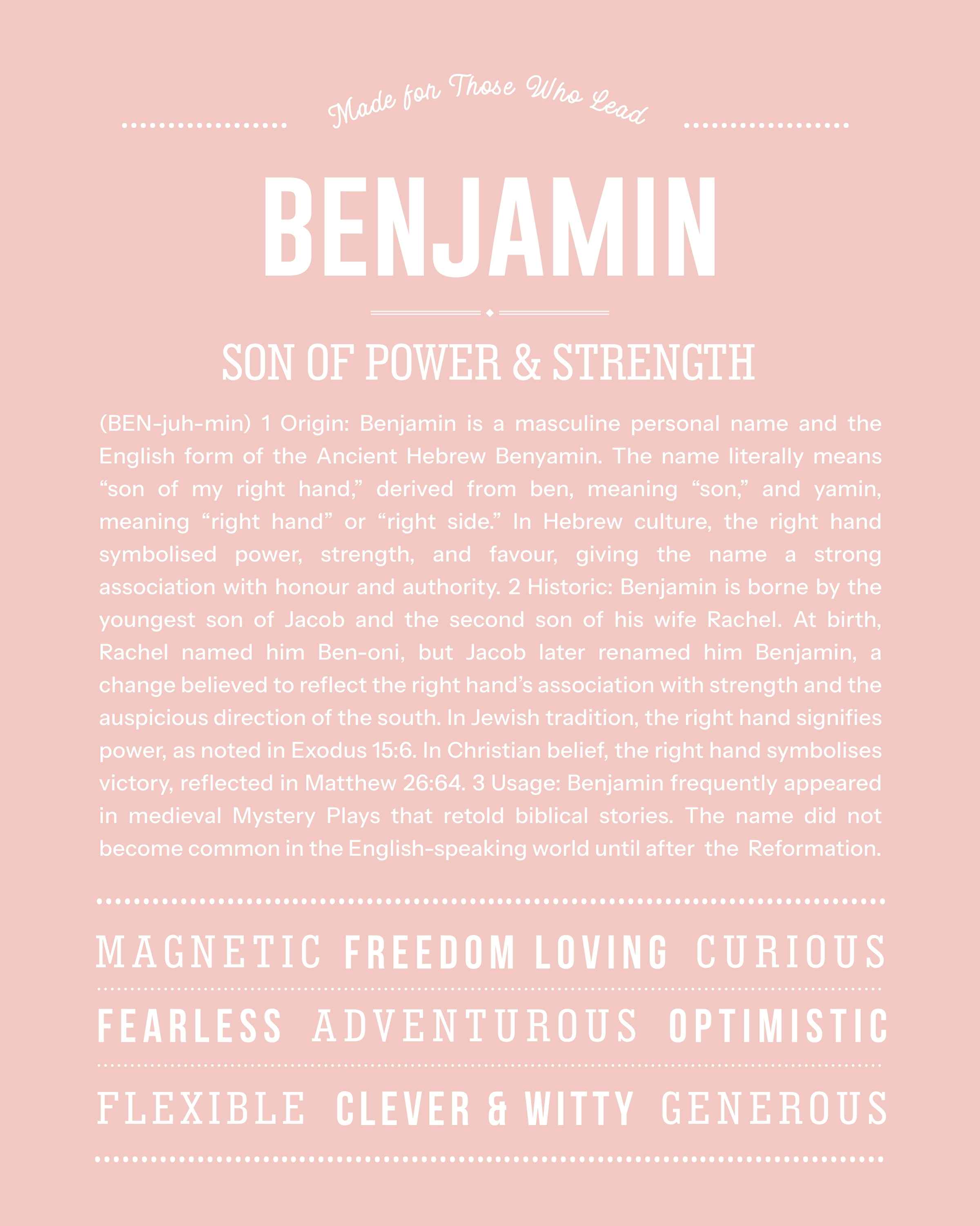 Benjamin | Personalised Name Meaning Print – Custom Name Art Gift