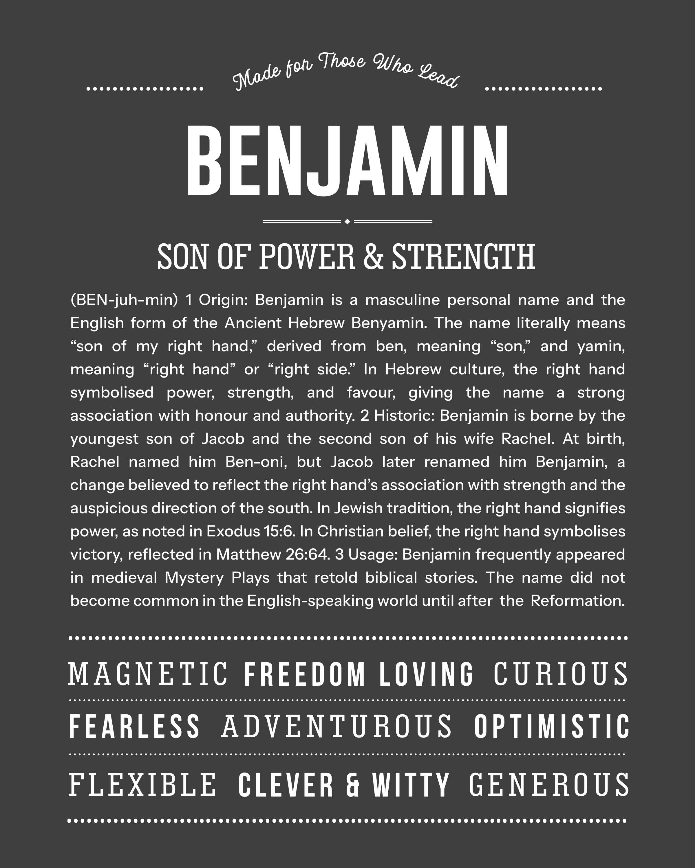 Benjamin | Personalised Name Meaning Print – Custom Name Art Gift