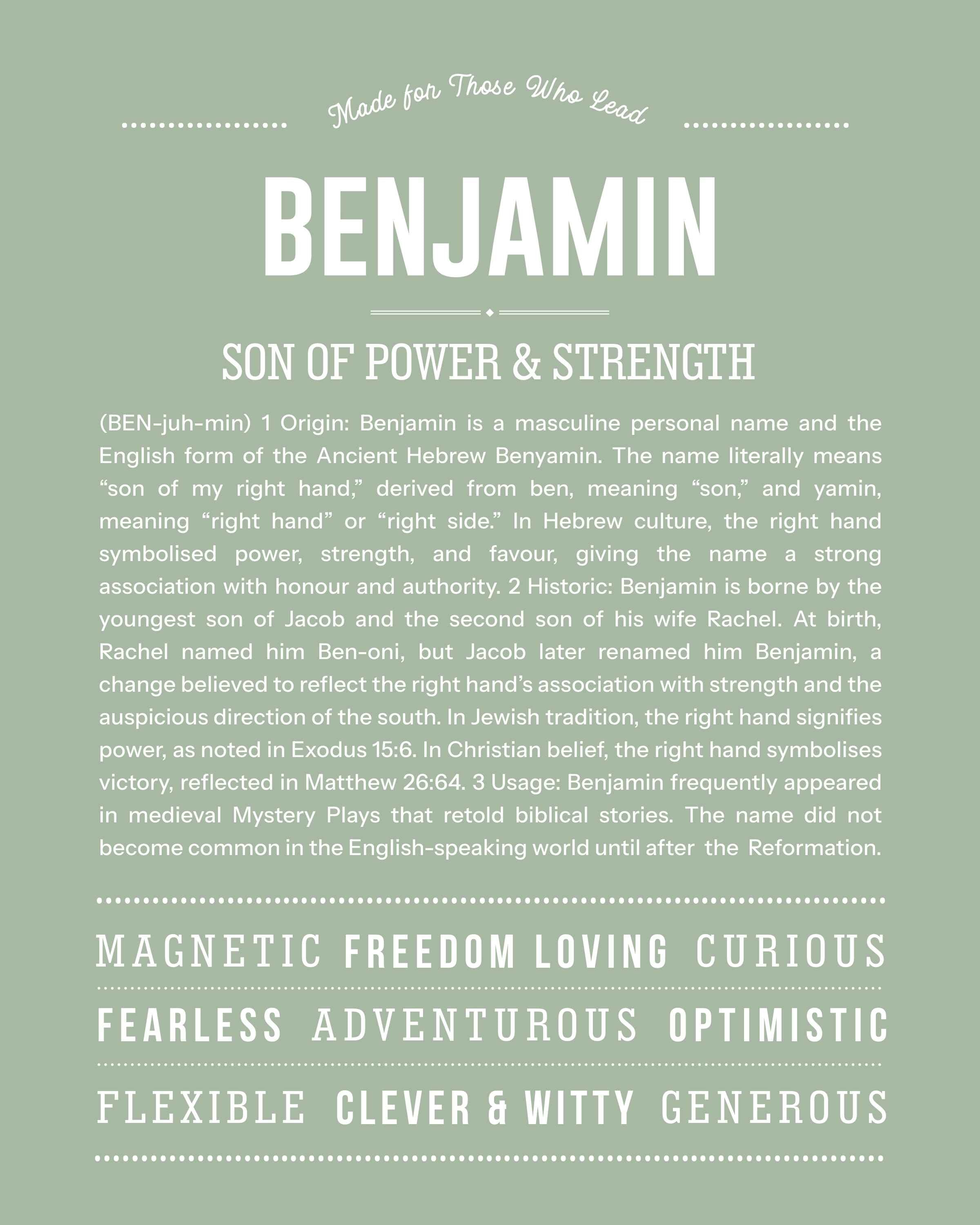 Benjamin | Personalised Name Meaning Print – Custom Name Art Gift