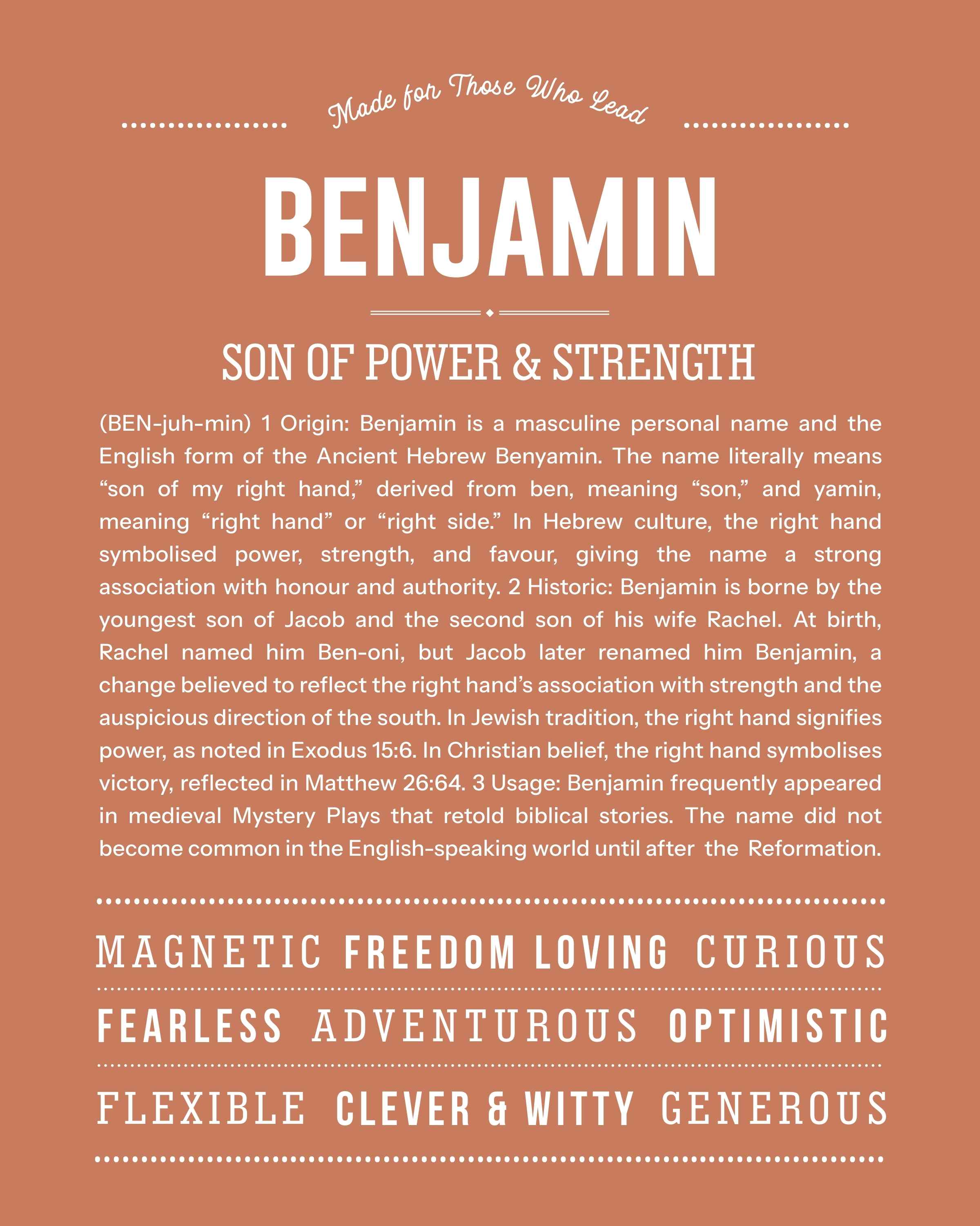 Benjamin | Personalised Name Meaning Print – Custom Name Art Gift