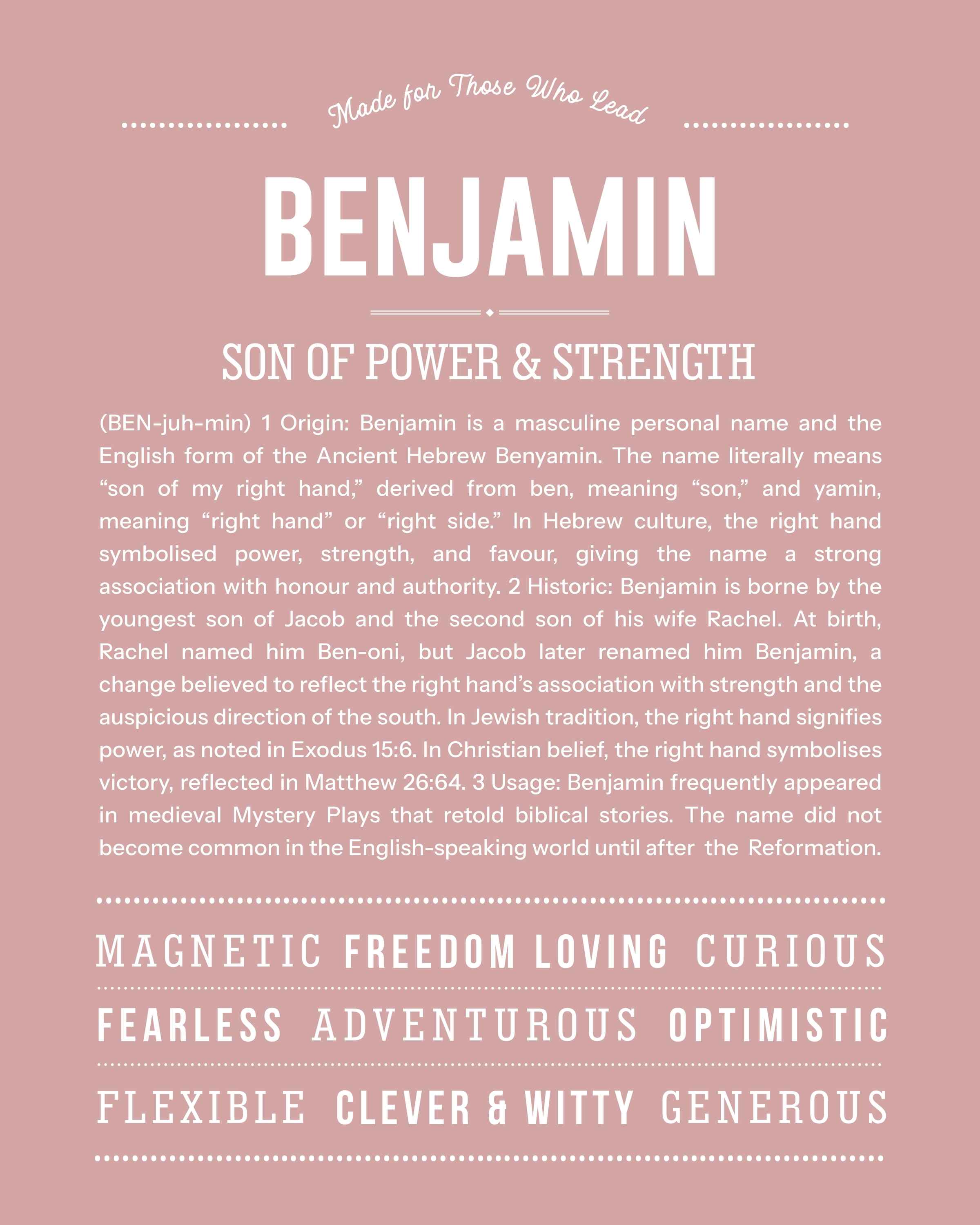 Benjamin | Personalised Name Meaning Print – Custom Name Art Gift