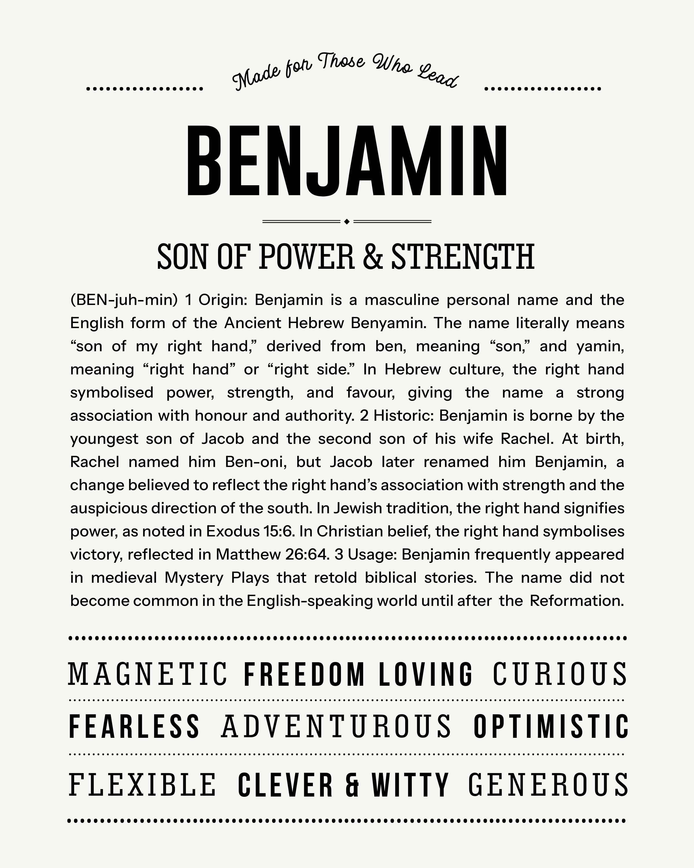 Benjamin | Personalised Name Meaning Print – Custom Name Art Gift
