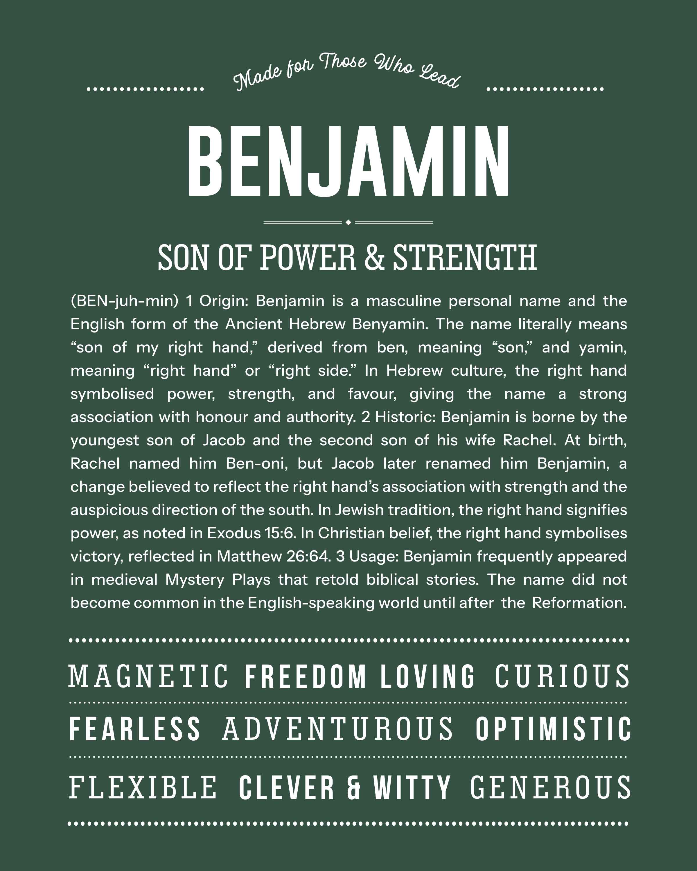 Benjamin | Personalised Name Meaning Print – Custom Name Art Gift