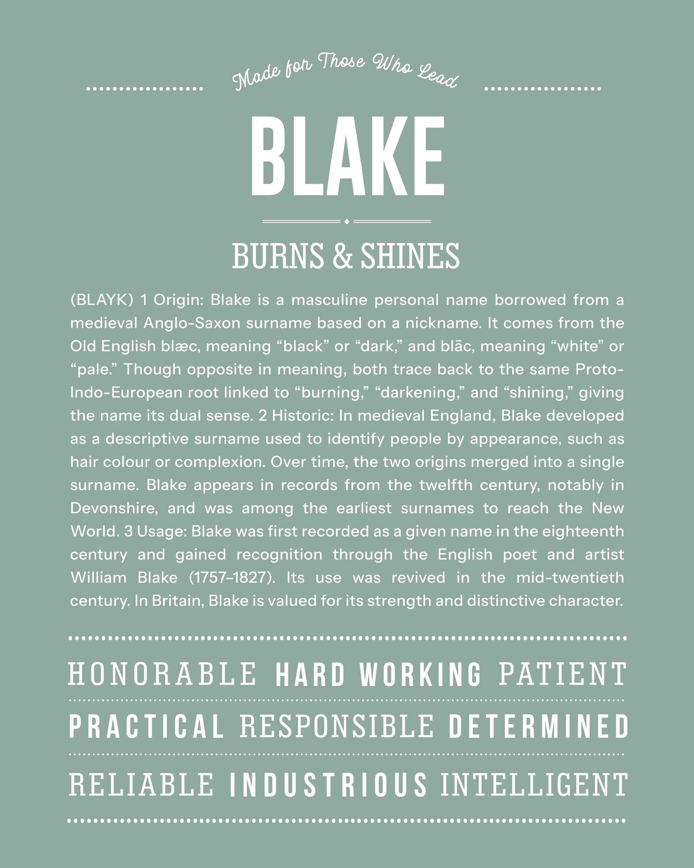 Blake (female) | Personalised Name Meaning Print – Custom Name Art Gift