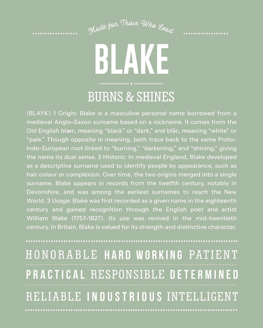 Blake (male) | Personalised Name Meaning Print – Custom Name Art Gift