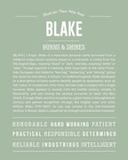 Blake (male) | Personalised Name Meaning Print – Custom Name Art Gift