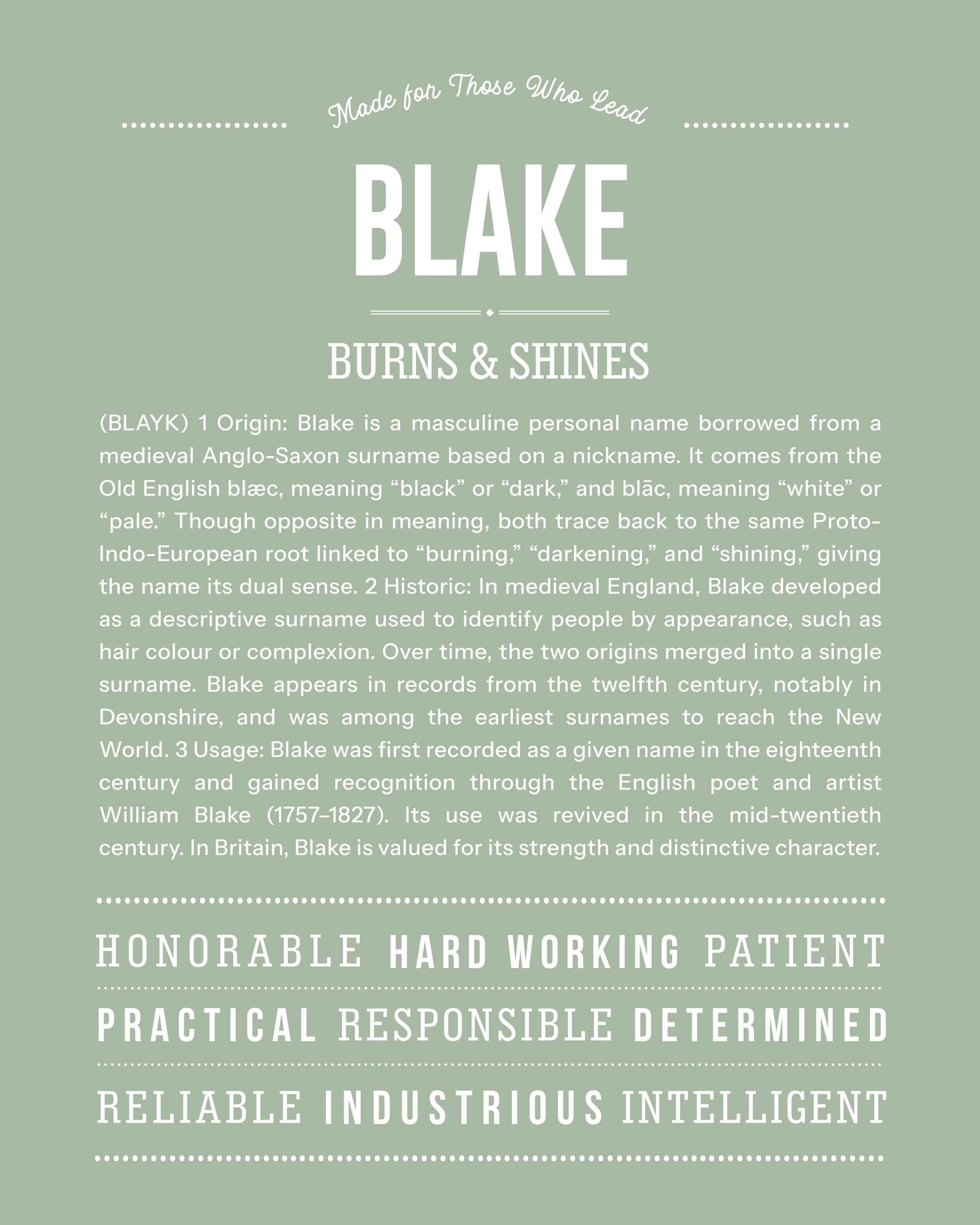 Blake (female) | Personalised Name Meaning Print – Custom Name Art Gift