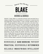 Blake (male) | Personalised Name Meaning Print – Custom Name Art Gift