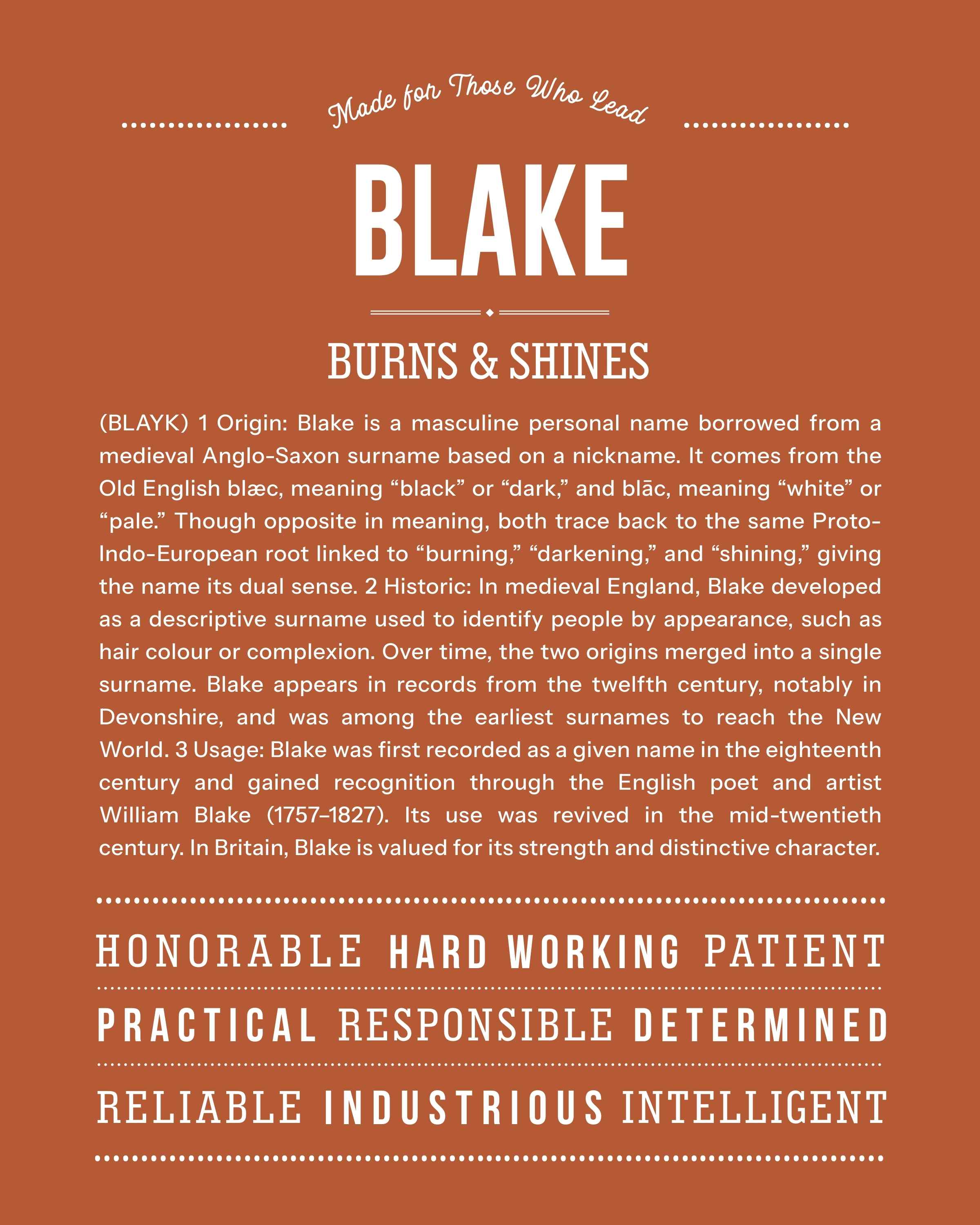Blake (female) | Personalised Name Meaning Print – Custom Name Art Gift