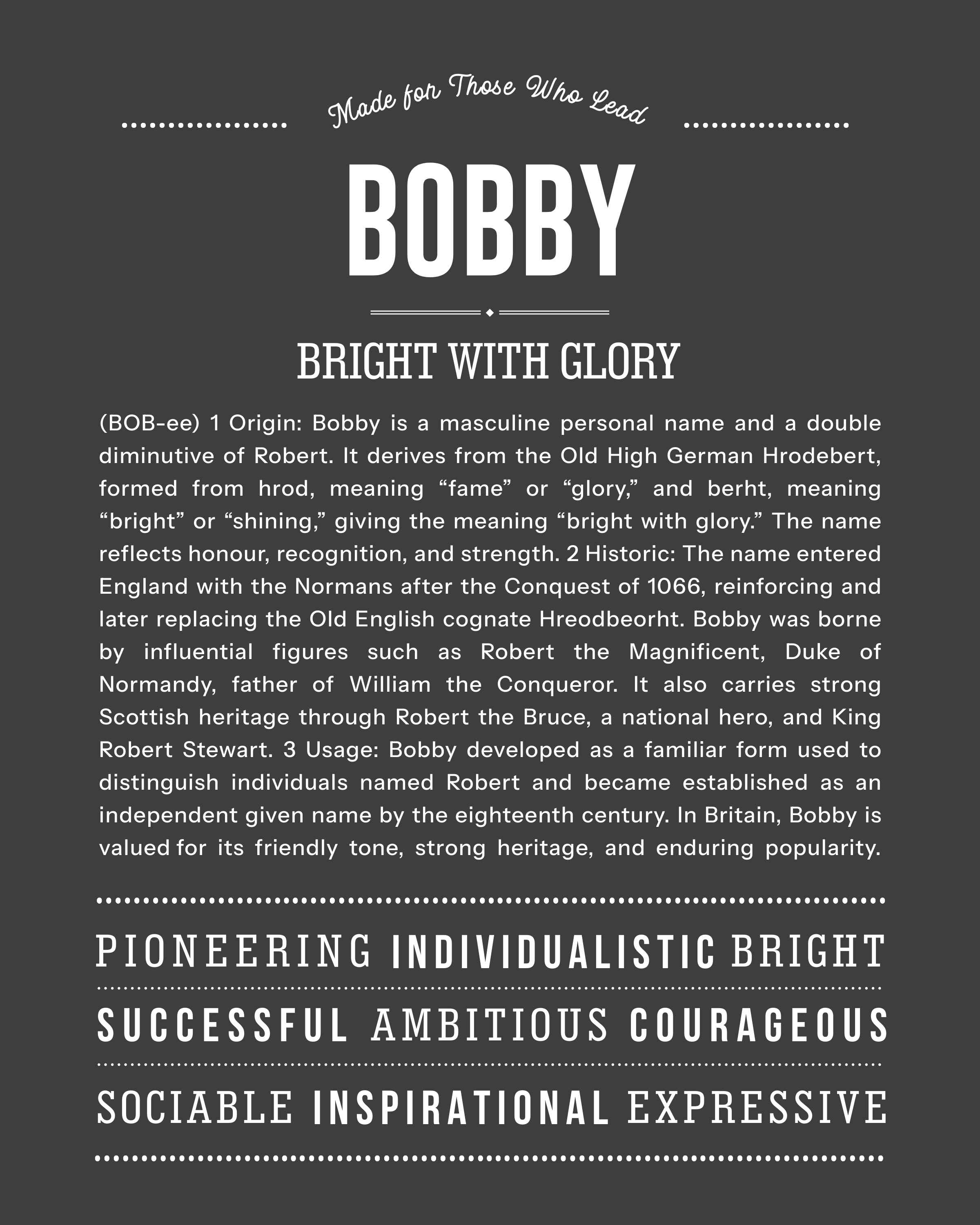 Bobby | Personalised Name Meaning Print – Custom Name Art Gift