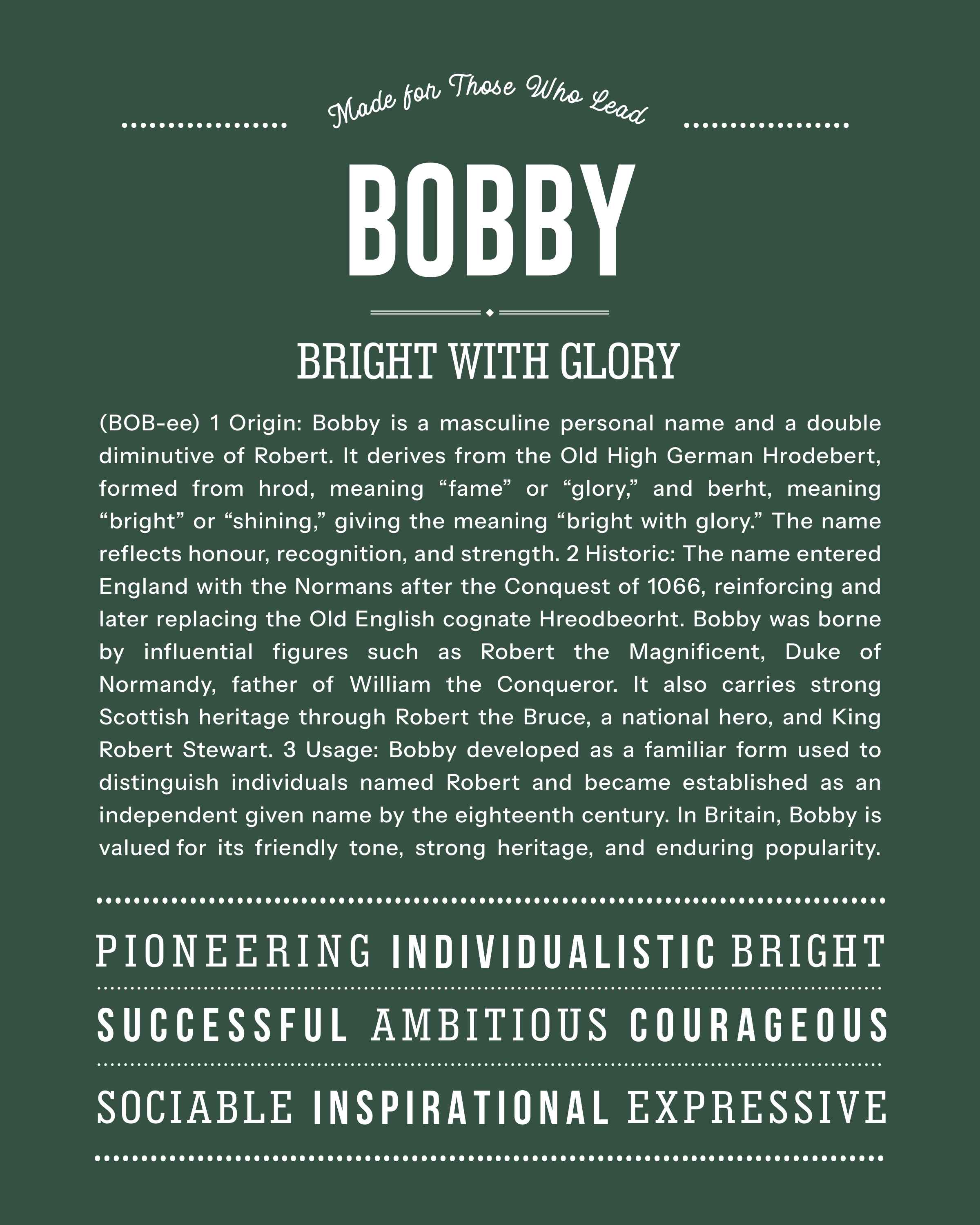 Bobby | Personalised Name Meaning Print – Custom Name Art Gift