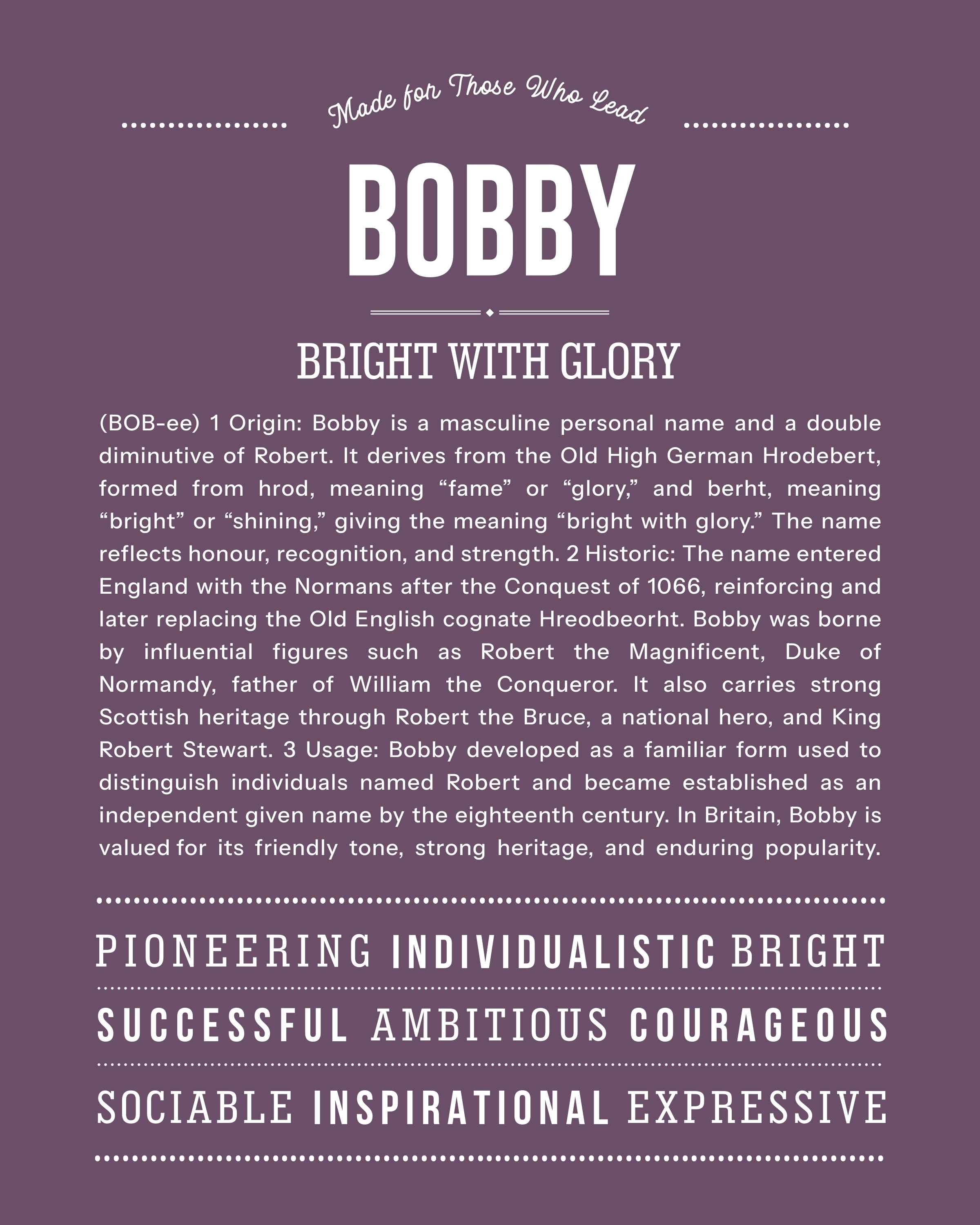 Bobby | Personalised Name Meaning Print – Custom Name Art Gift