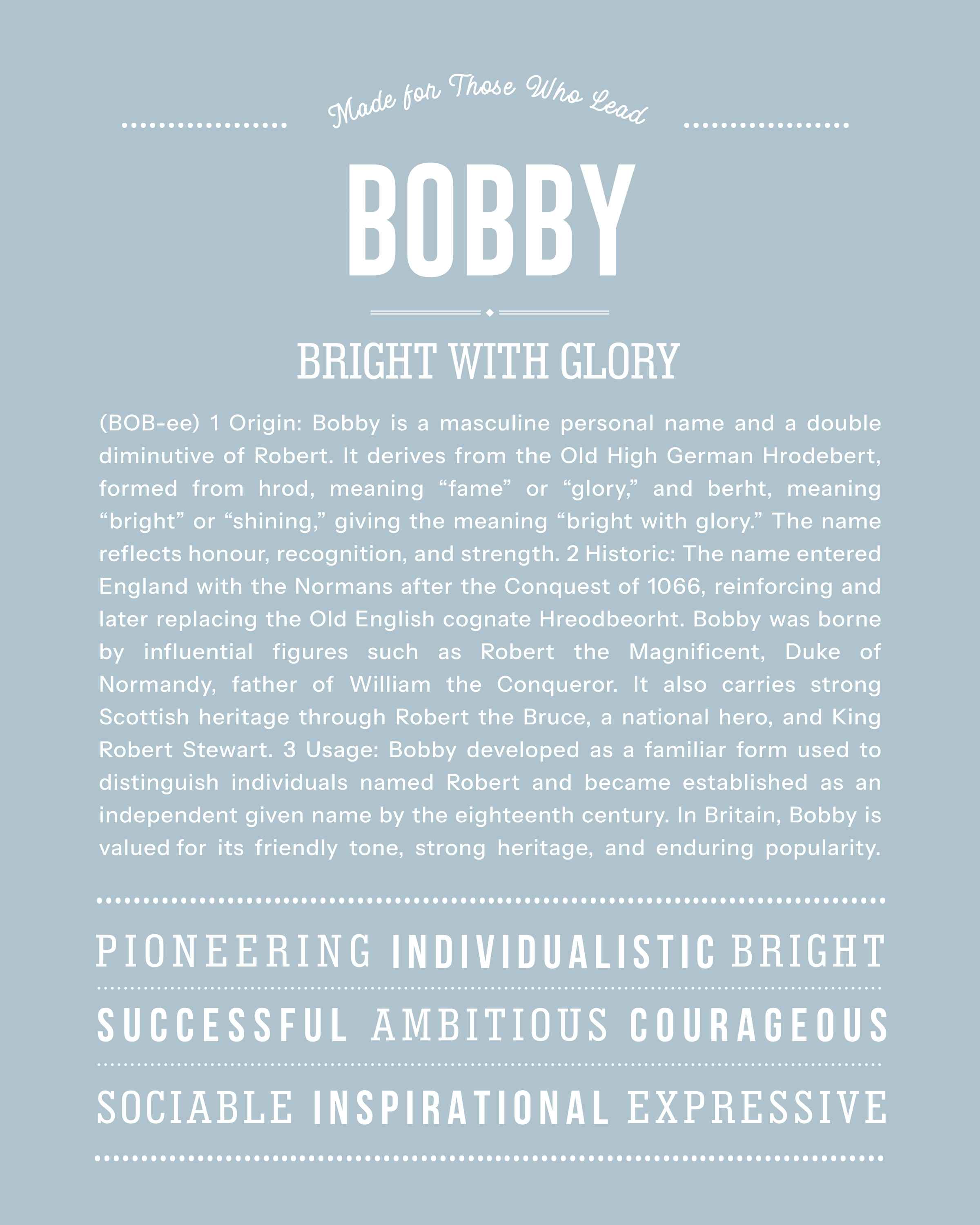 Bobby | Personalised Name Meaning Print – Custom Name Art Gift