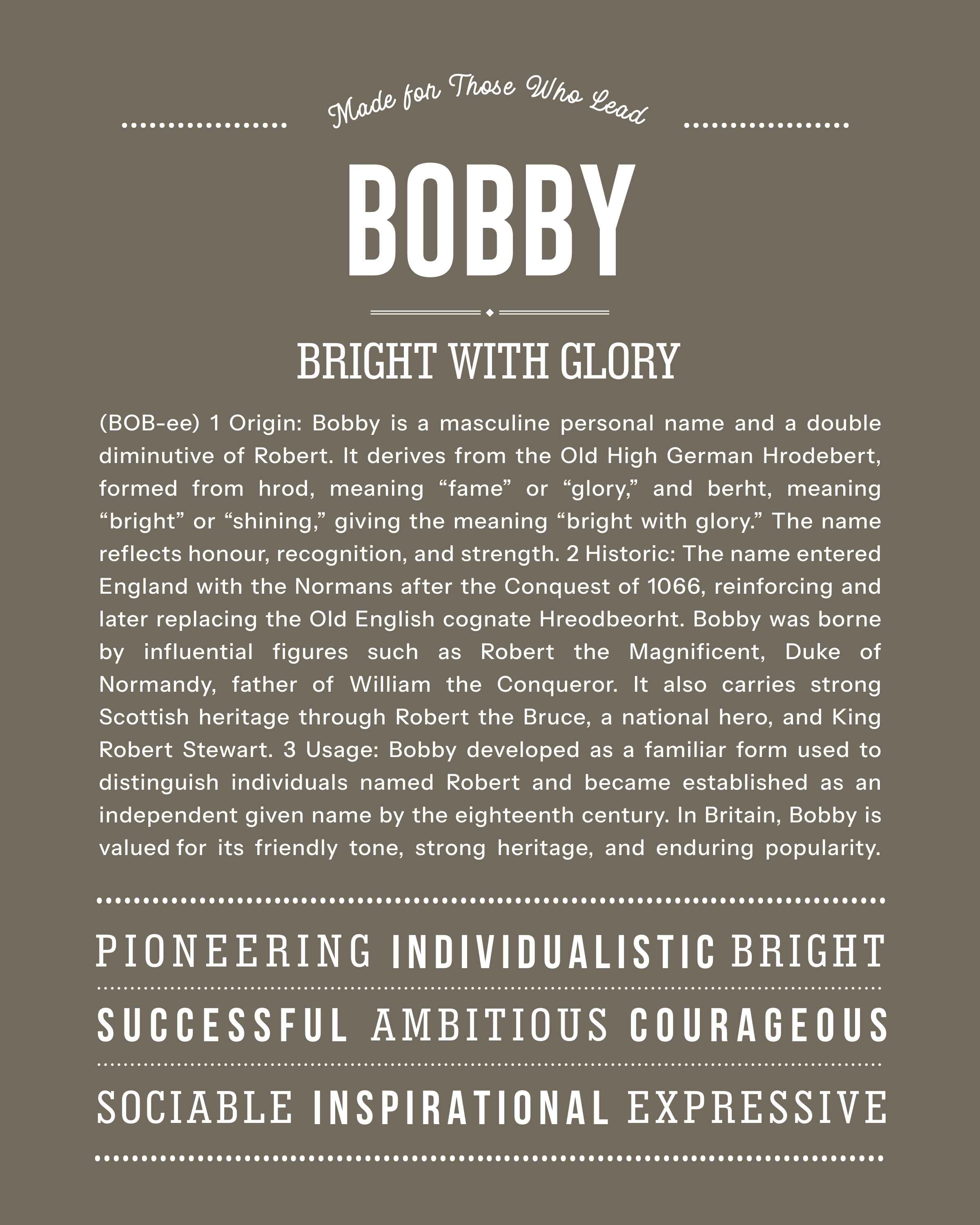Bobby | Personalised Name Meaning Print – Custom Name Art Gift