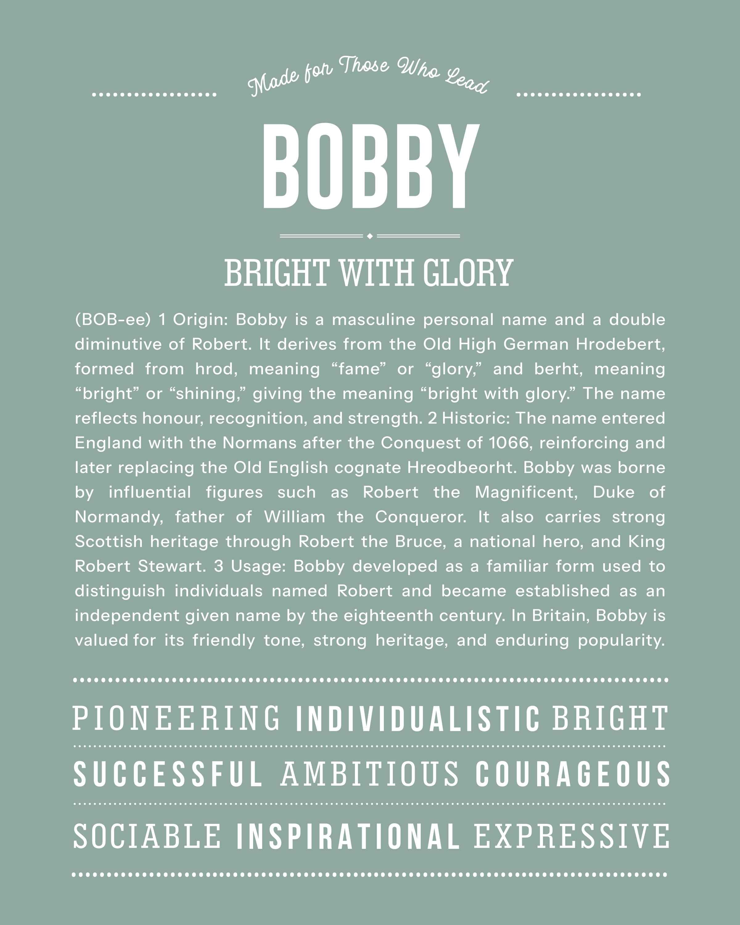 Bobby | Personalised Name Meaning Print – Custom Name Art Gift
