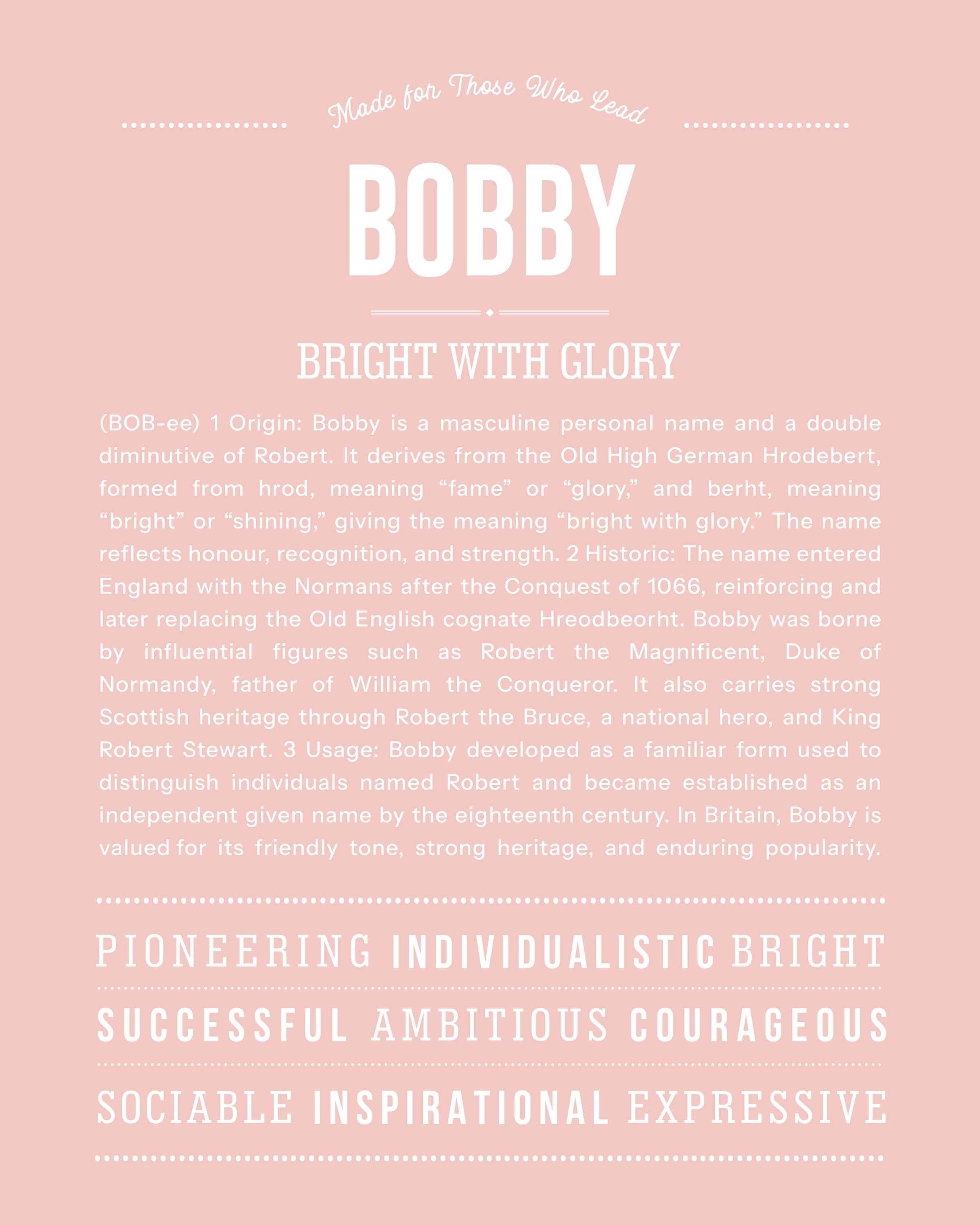 Bobby | Personalised Name Meaning Print – Custom Name Art Gift