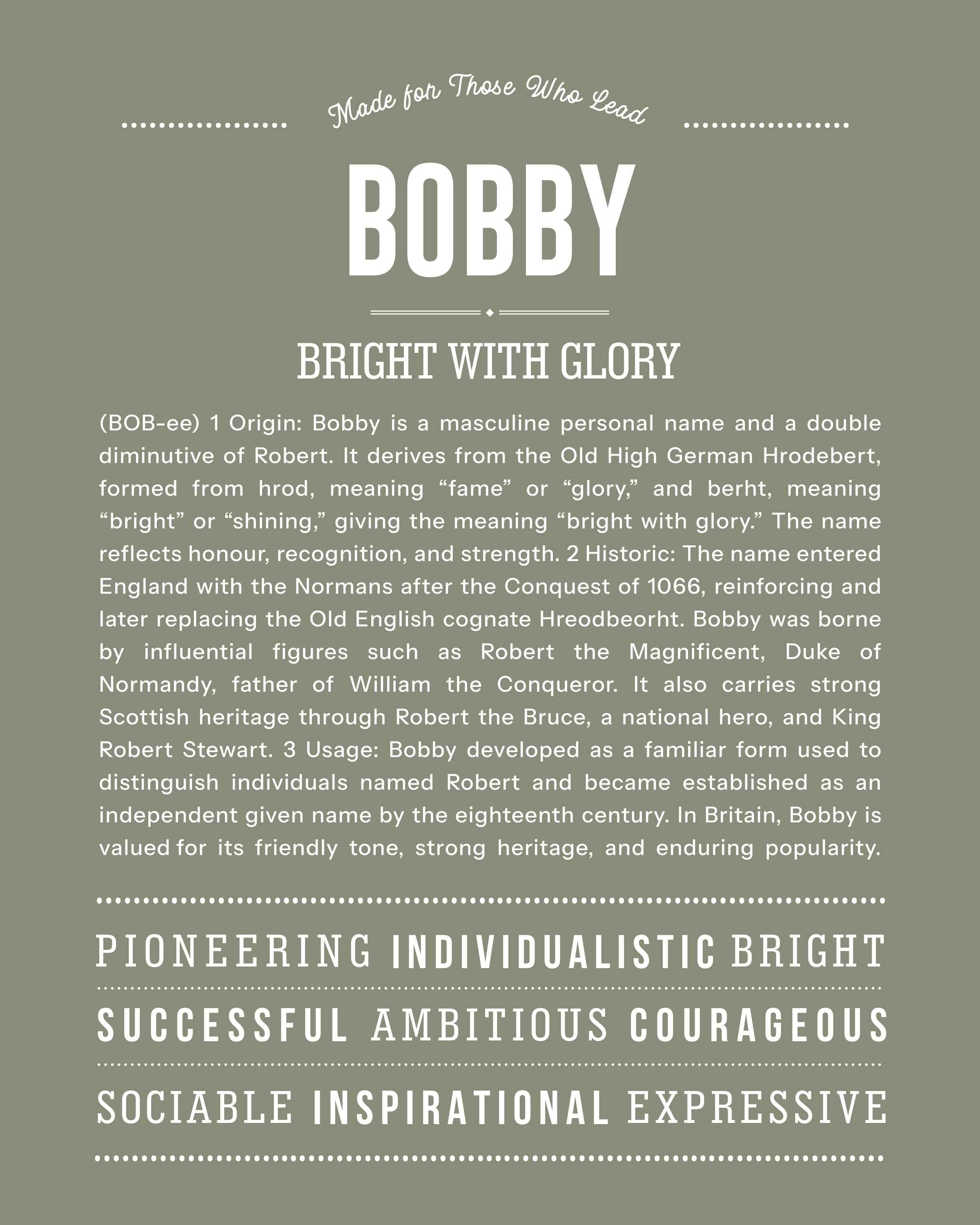 Bobby | Personalised Name Meaning Print – Custom Name Art Gift