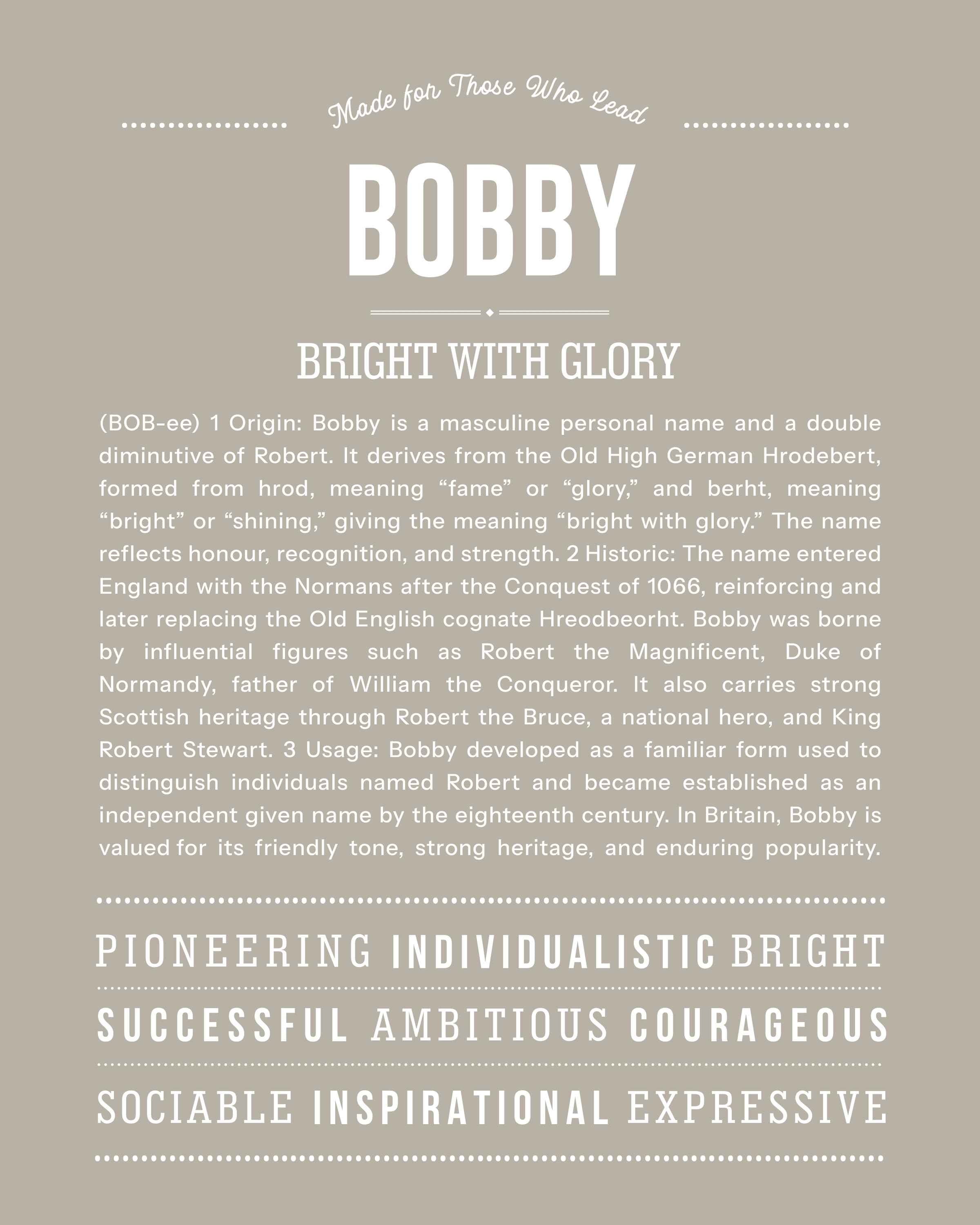 Bobby | Personalised Name Meaning Print – Custom Name Art Gift