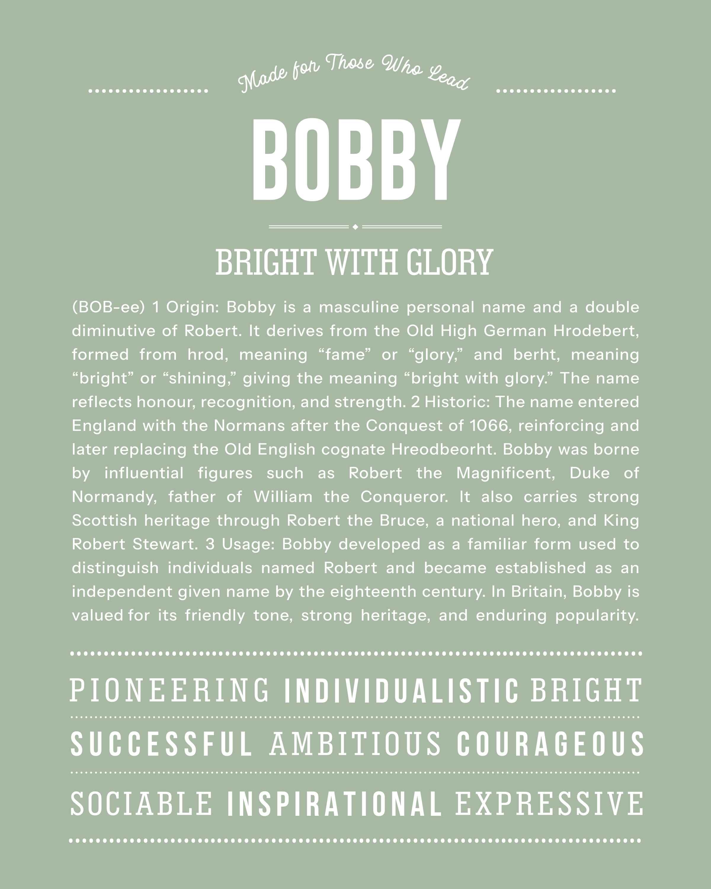 Bobby | Personalised Name Meaning Print – Custom Name Art Gift
