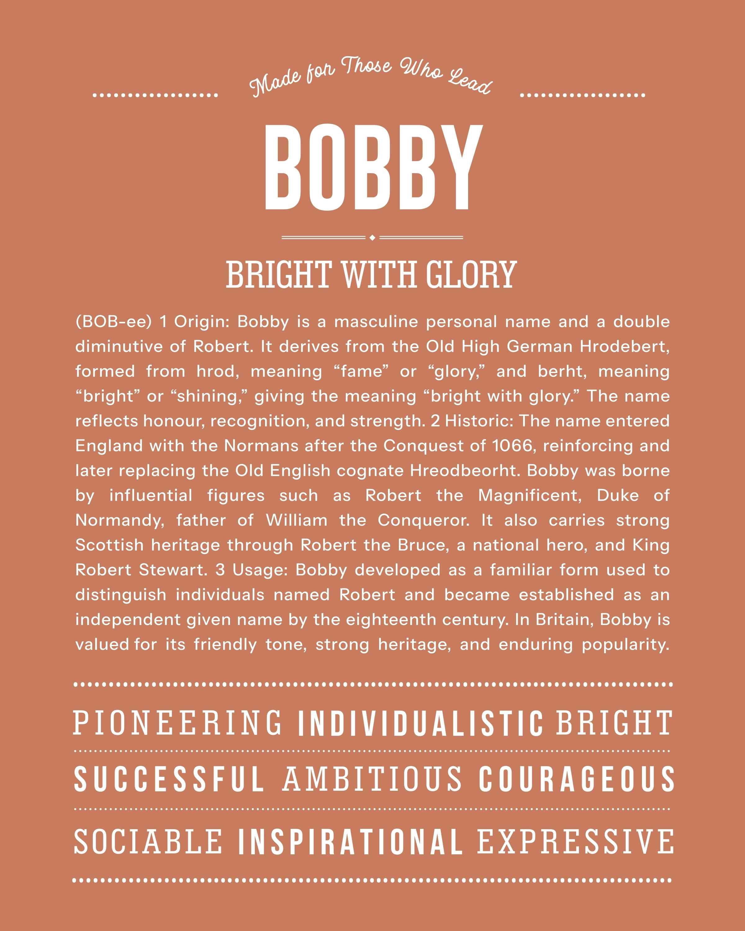 Bobby | Personalised Name Meaning Print – Custom Name Art Gift