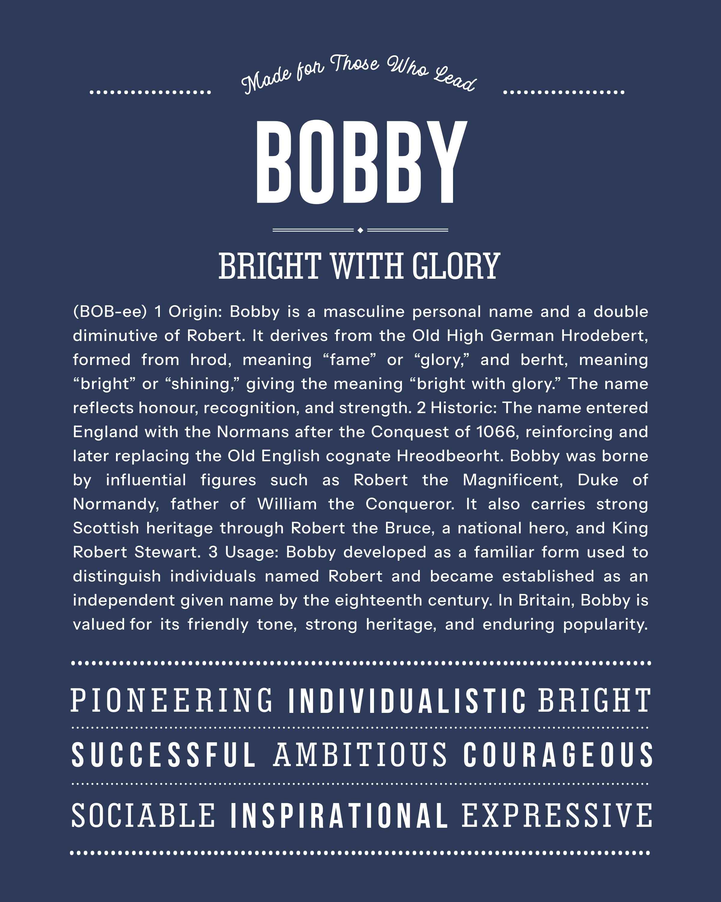 Bobby | Personalised Name Meaning Print – Custom Name Art Gift