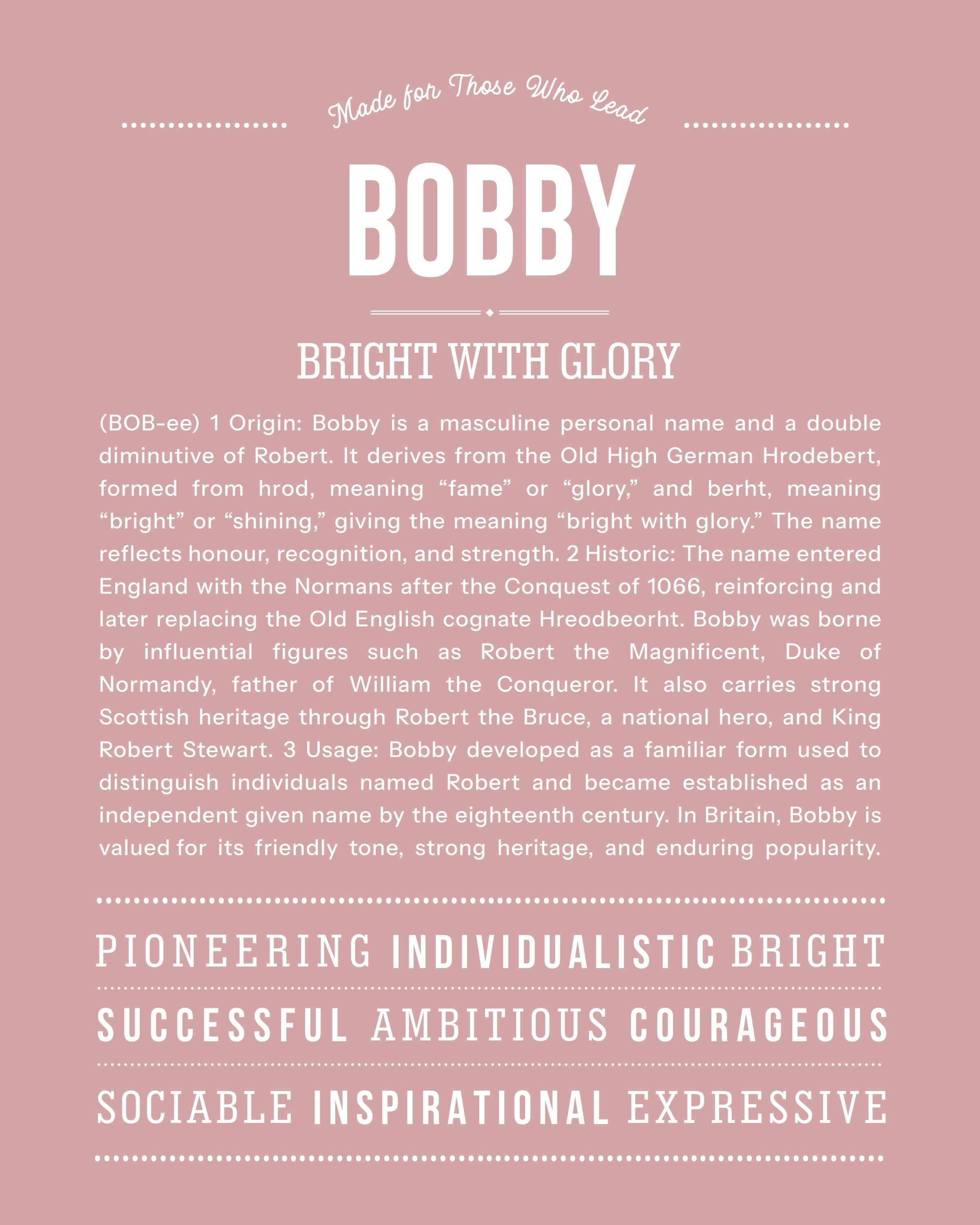 Bobby | Personalised Name Meaning Print – Custom Name Art Gift