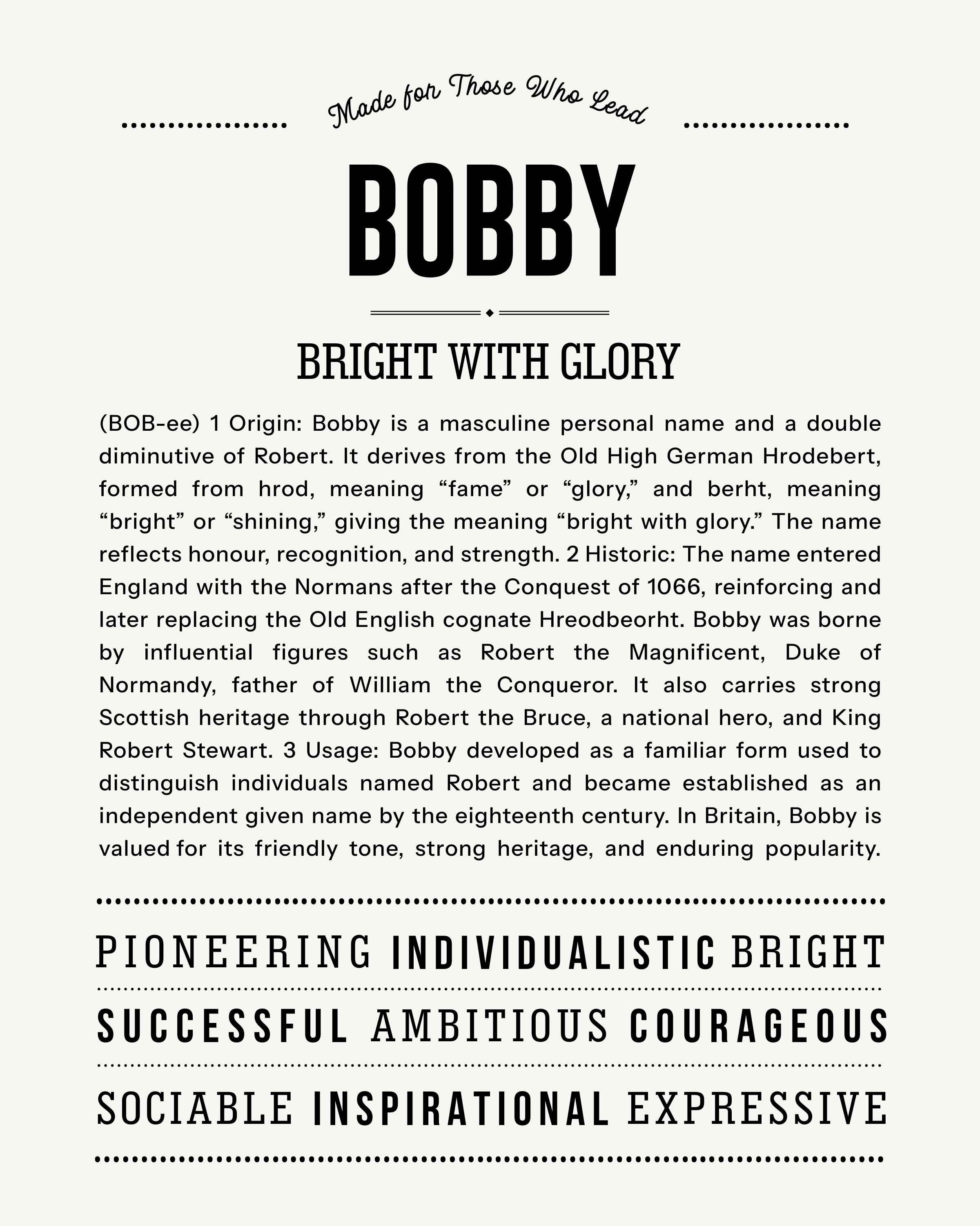 Bobby | Personalised Name Meaning Print – Custom Name Art Gift
