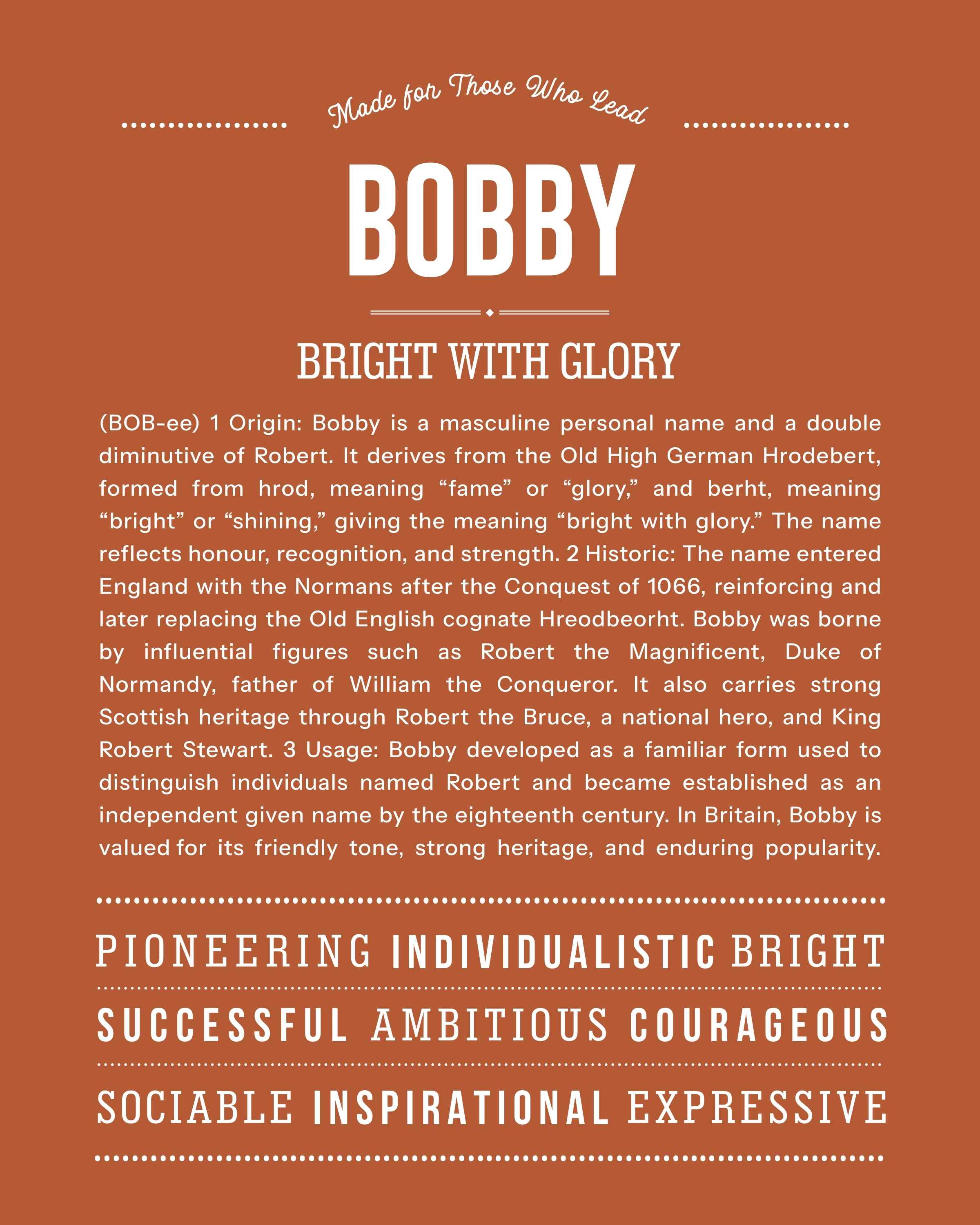 Bobby | Personalised Name Meaning Print – Custom Name Art Gift