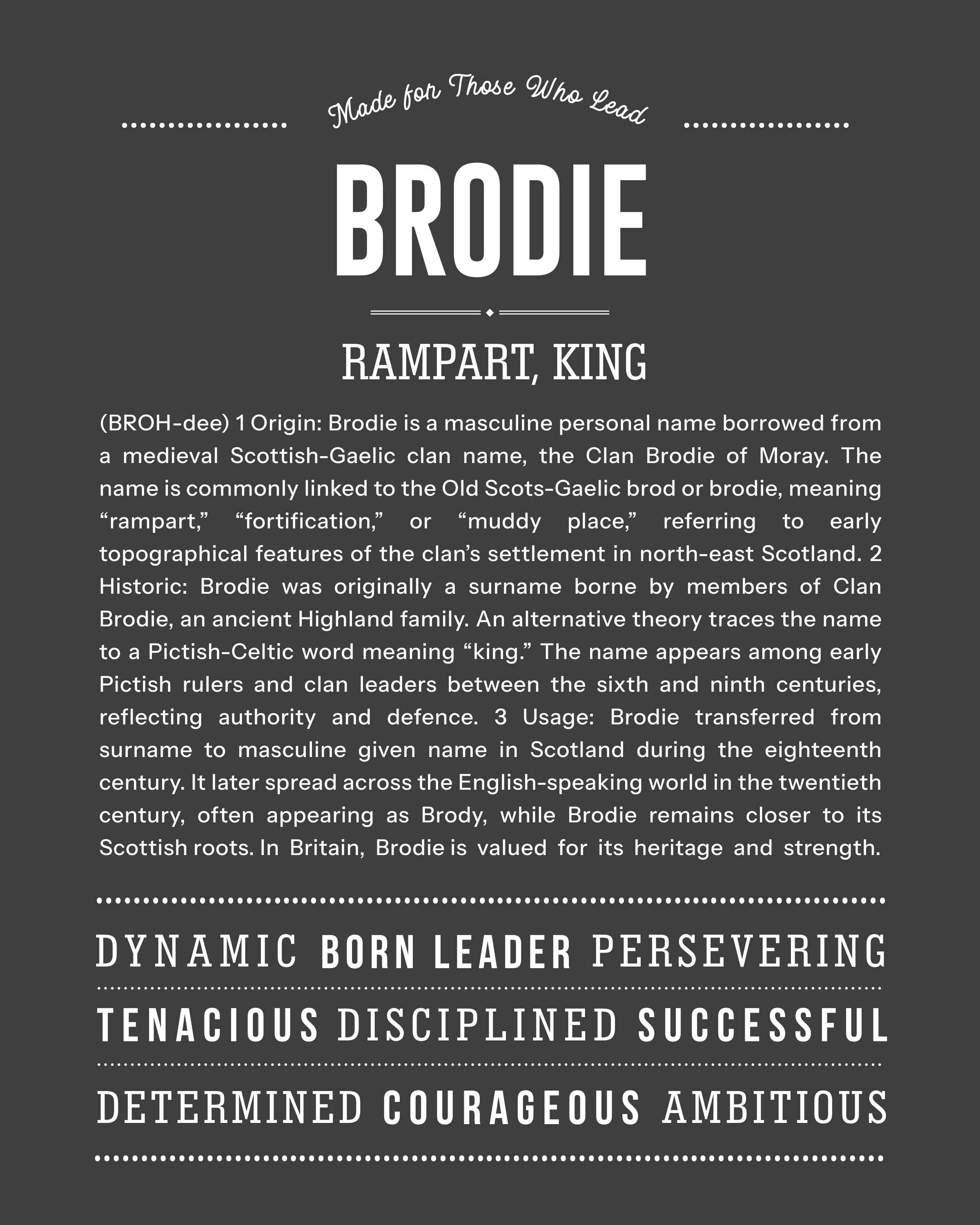 Brodie | Personalised Name Meaning Print – Custom Name Art Gift