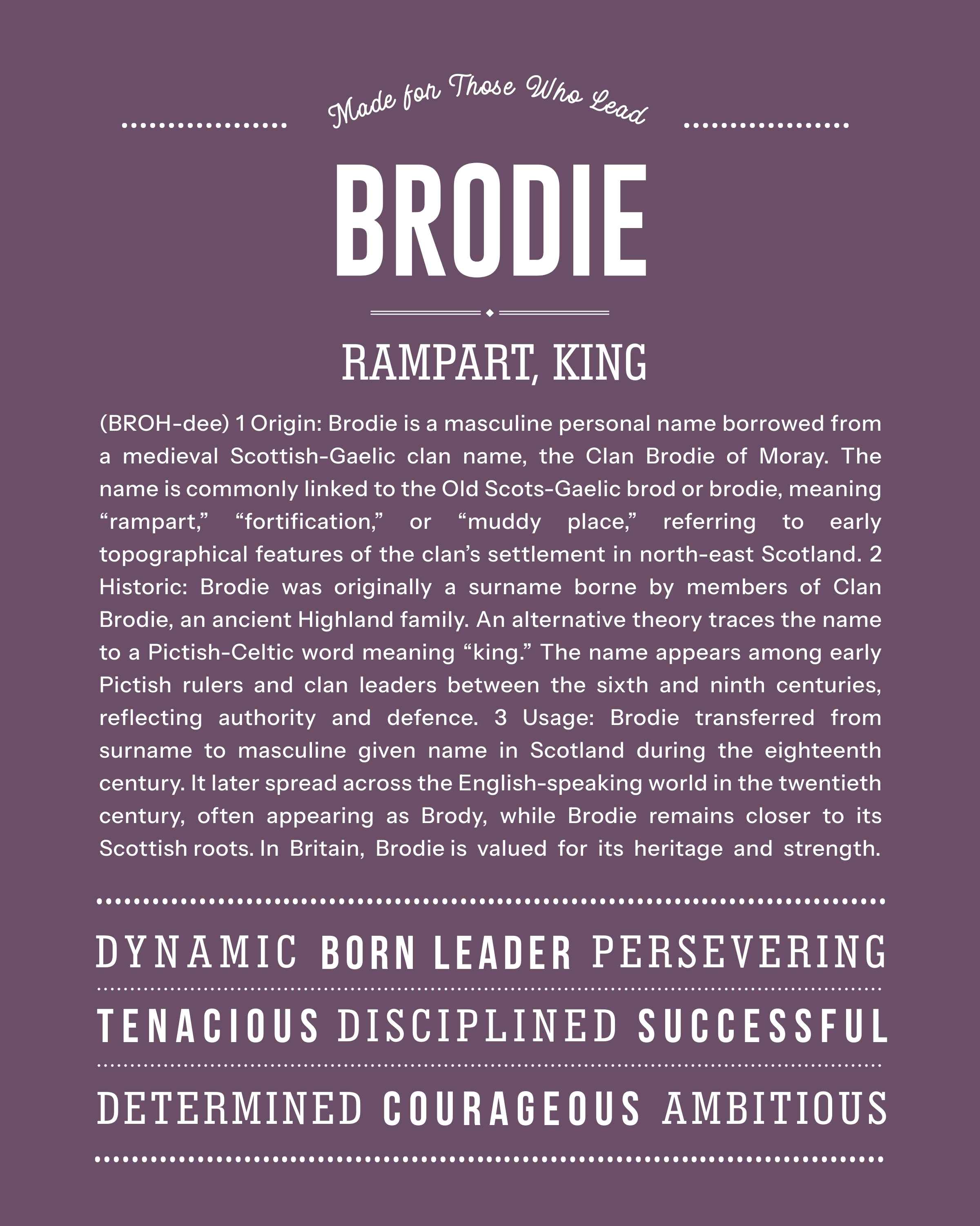 Brodie | Personalised Name Meaning Print – Custom Name Art Gift