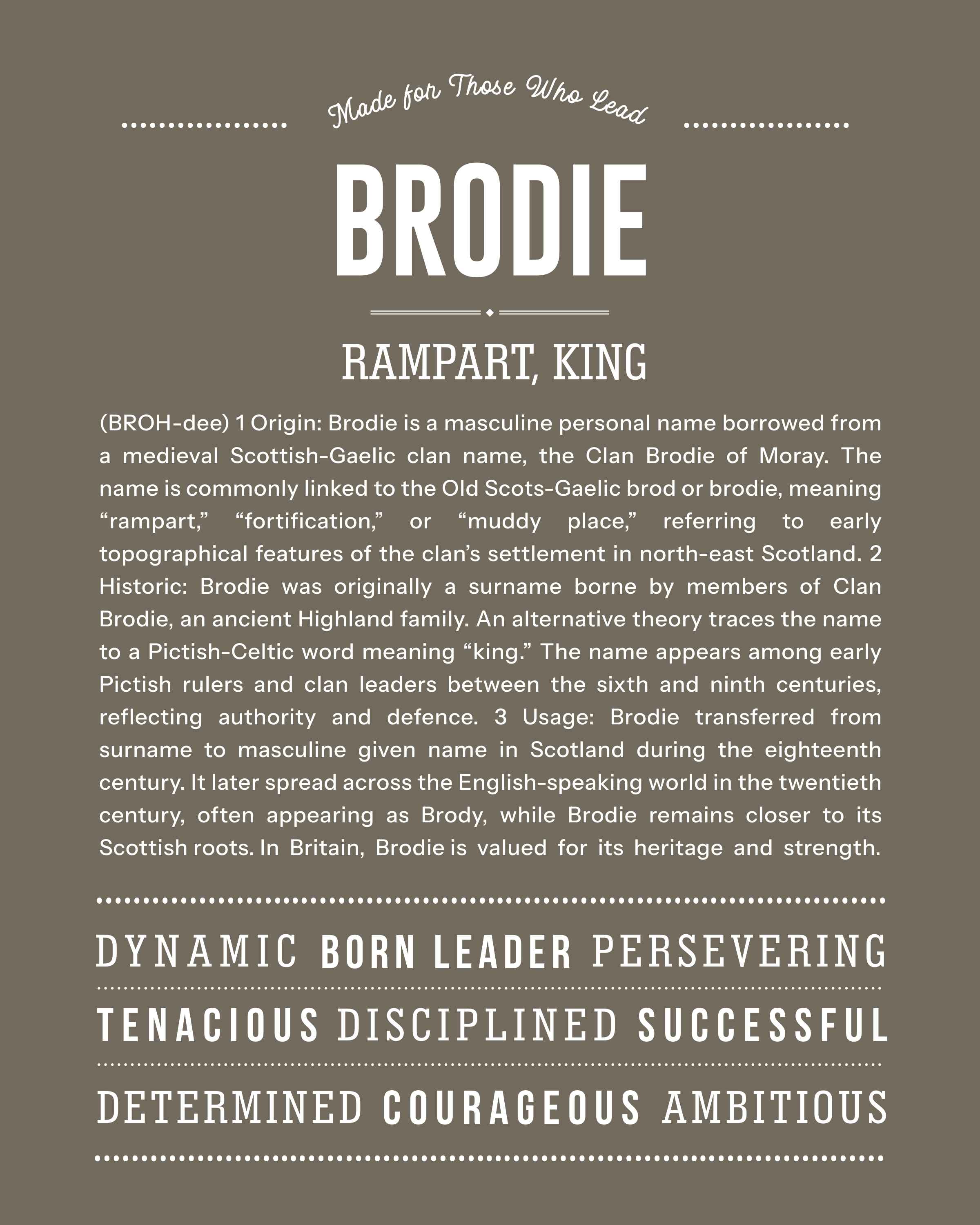 Brodie | Personalised Name Meaning Print – Custom Name Art Gift