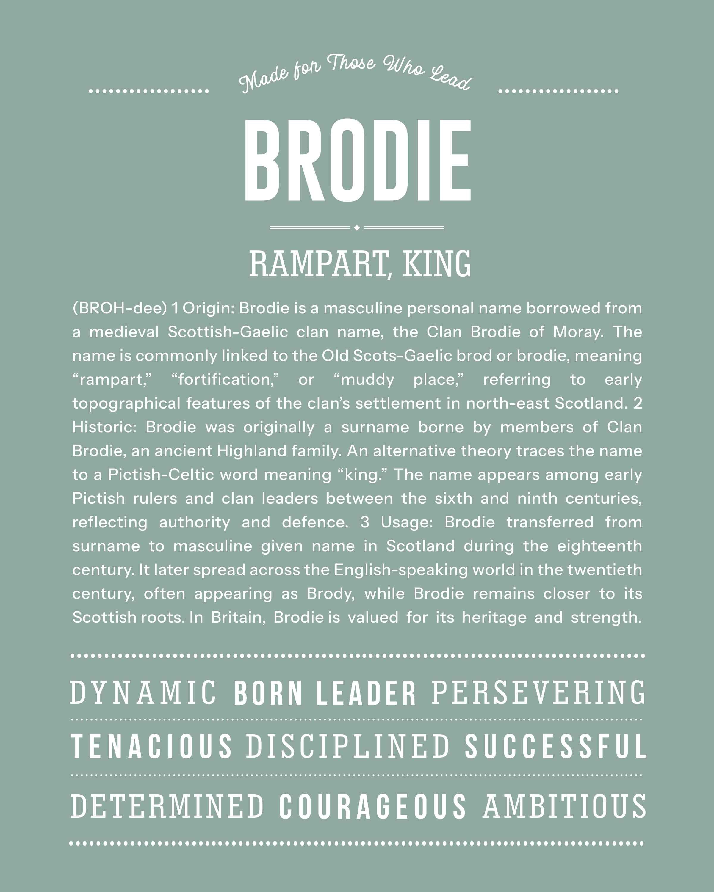 Brodie | Personalised Name Meaning Print – Custom Name Art Gift