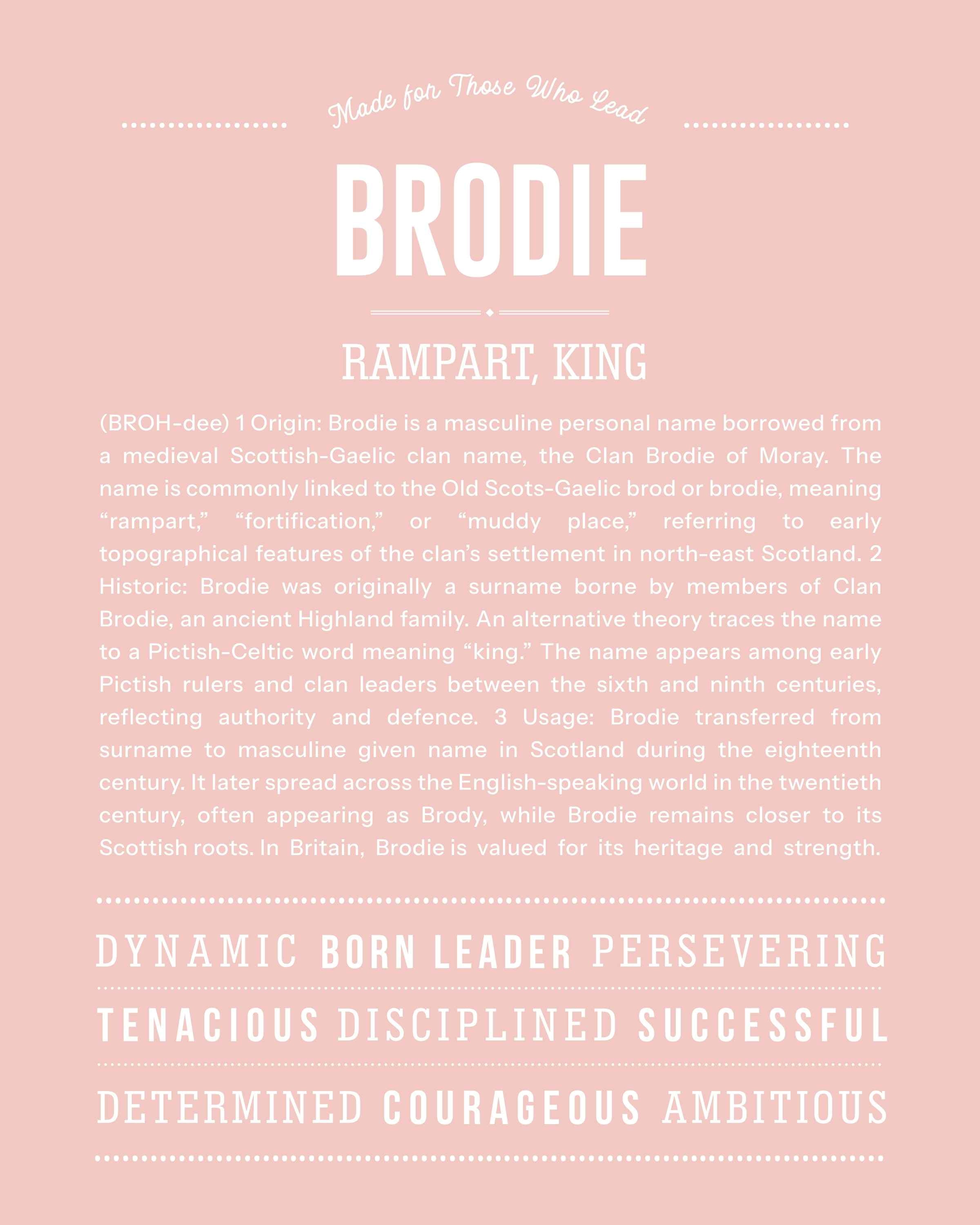 Brodie | Personalised Name Meaning Print – Custom Name Art Gift
