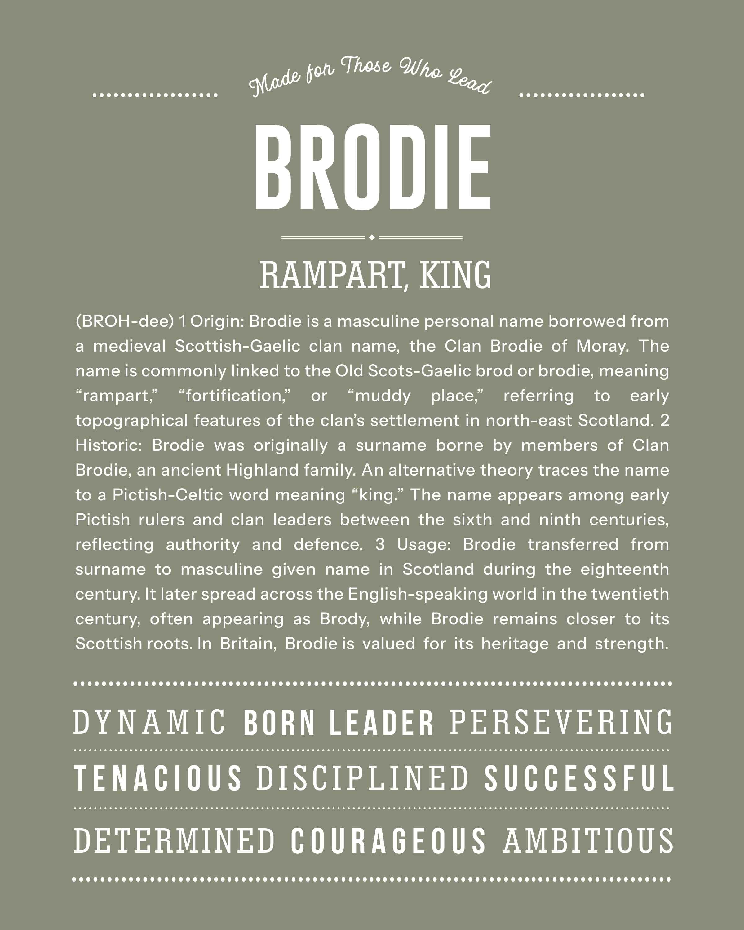 Brodie | Personalised Name Meaning Print – Custom Name Art Gift