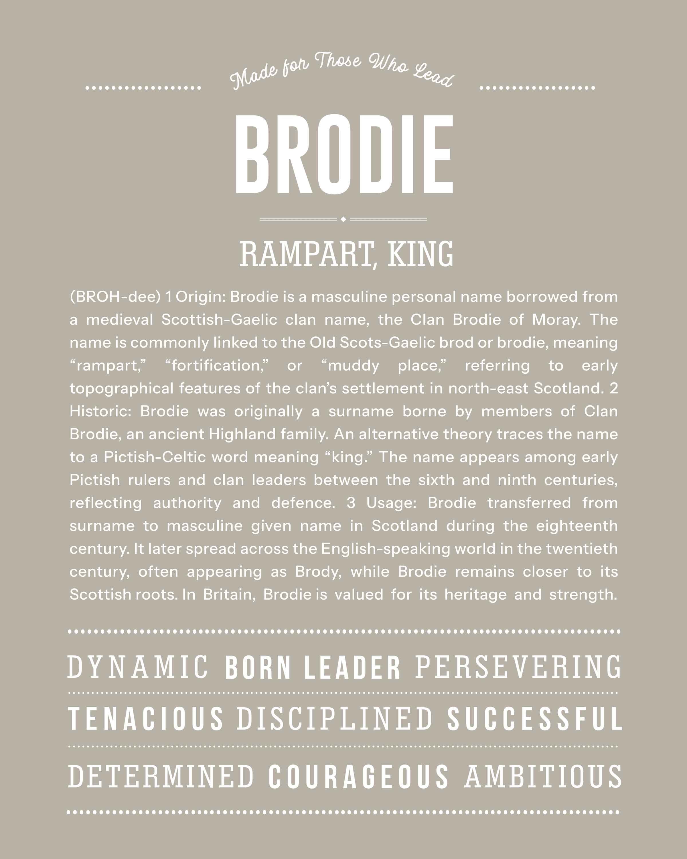 Brodie | Personalised Name Meaning Print – Custom Name Art Gift