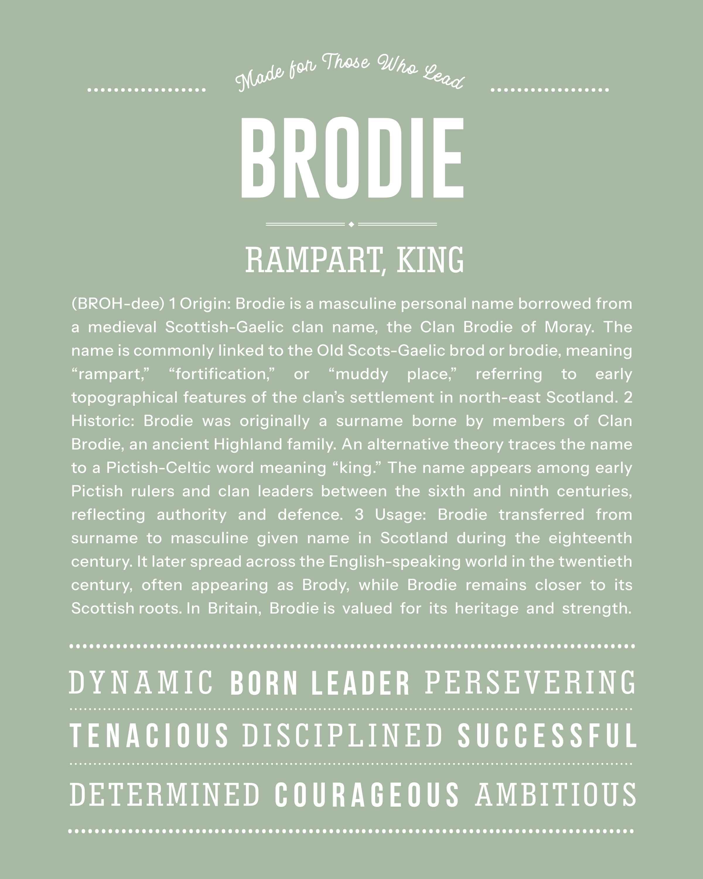 Brodie | Personalised Name Meaning Print – Custom Name Art Gift
