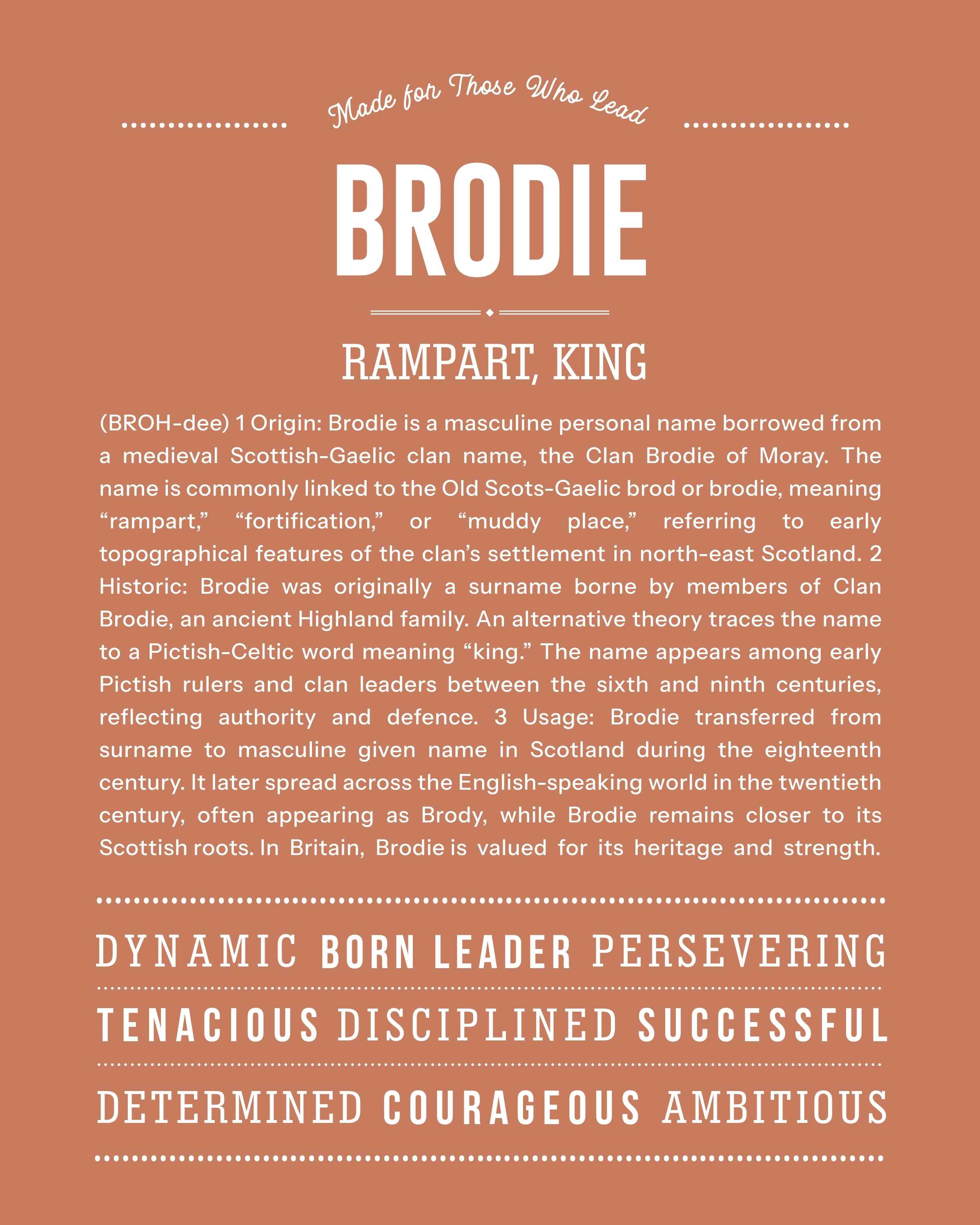 Brodie | Personalised Name Meaning Print – Custom Name Art Gift
