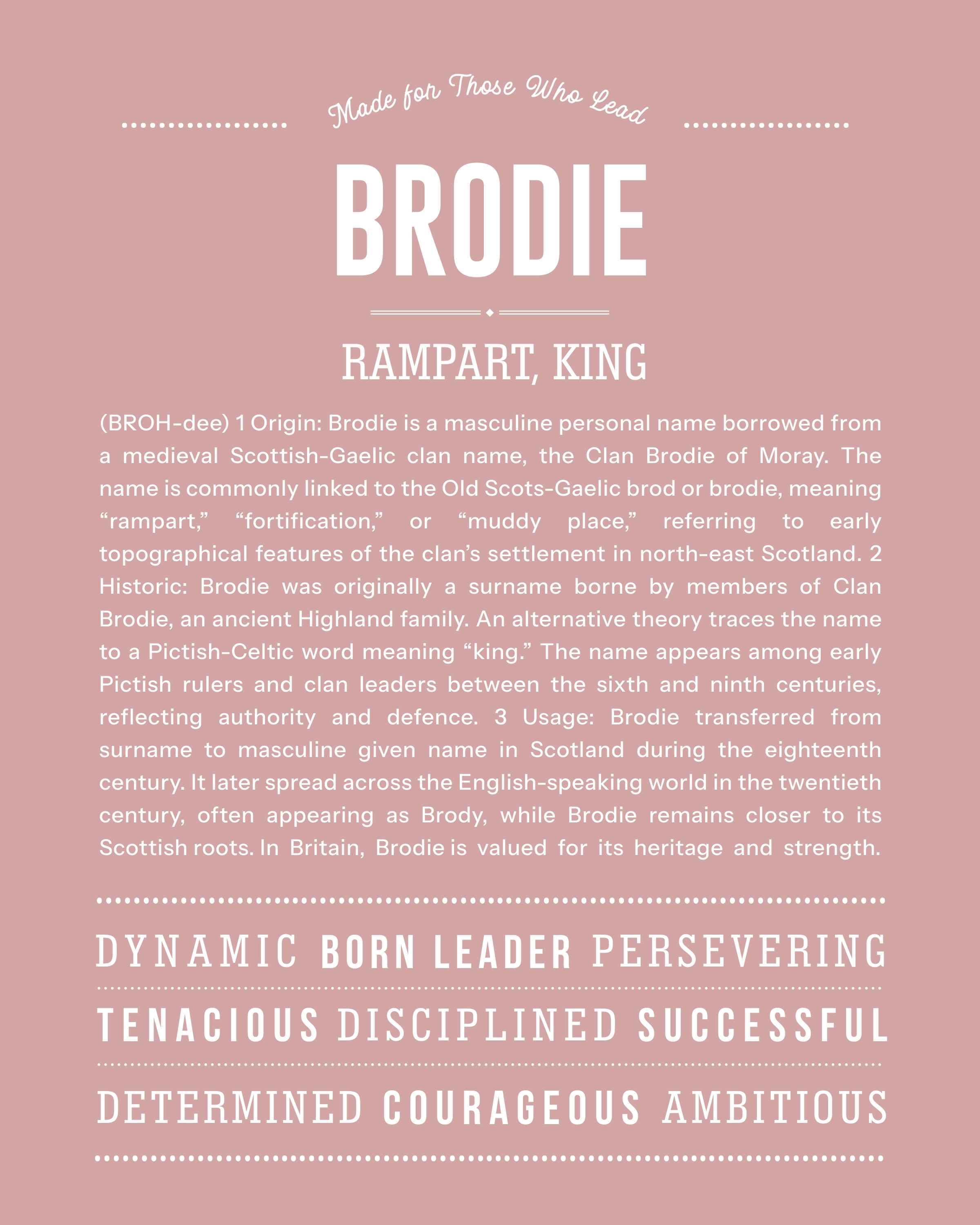 Brodie | Personalised Name Meaning Print – Custom Name Art Gift