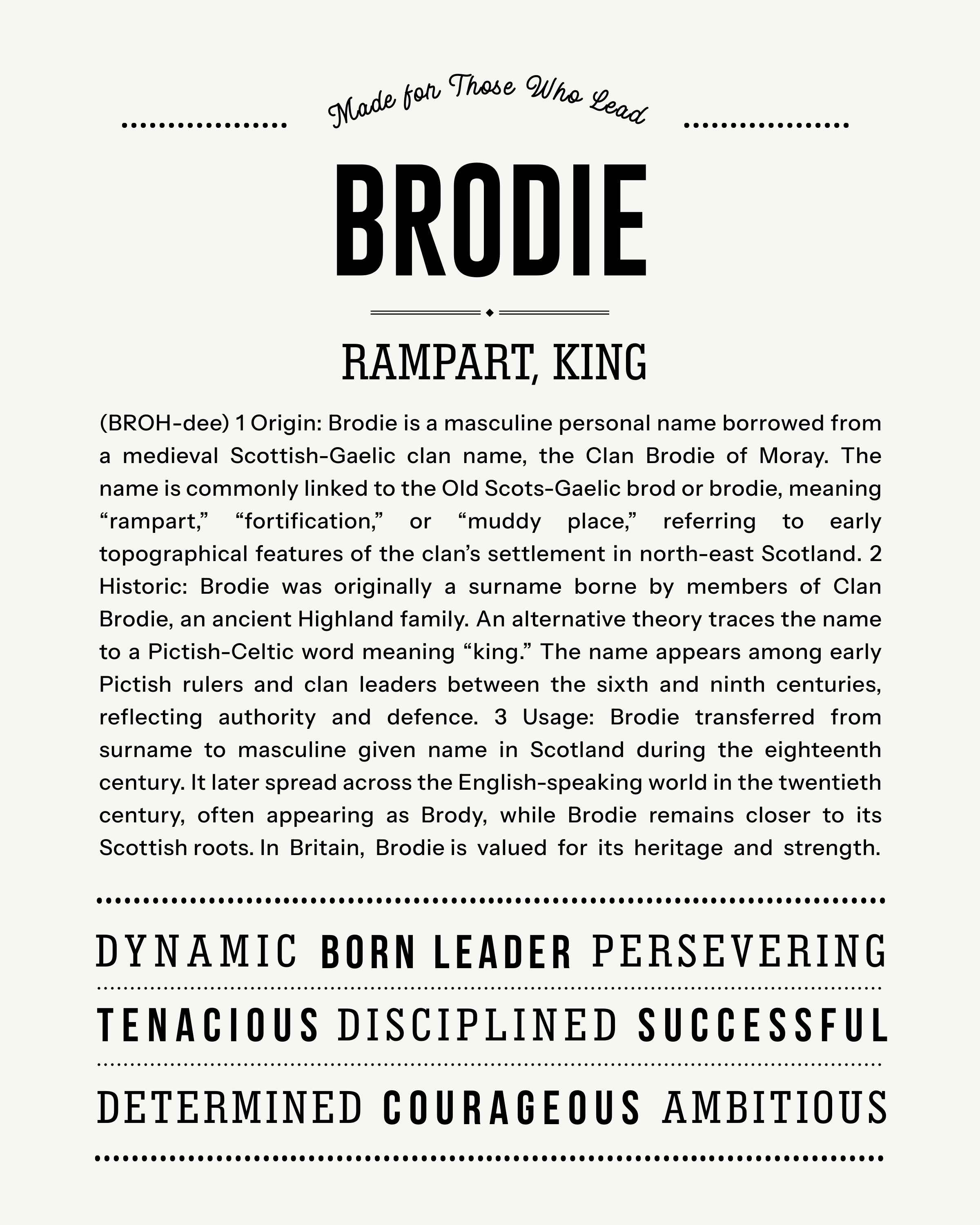 Brodie | Personalised Name Meaning Print – Custom Name Art Gift