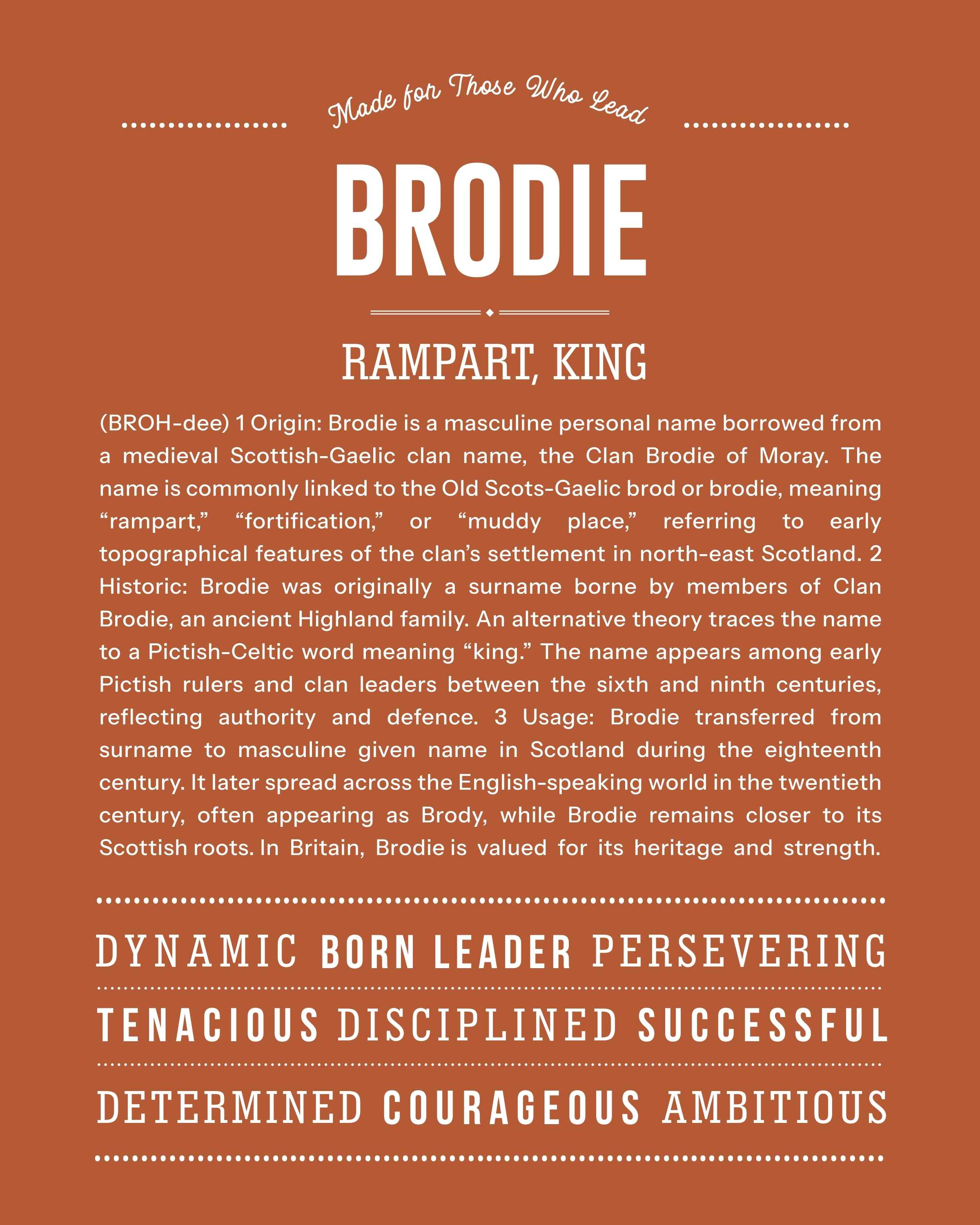 Brodie | Personalised Name Meaning Print – Custom Name Art Gift