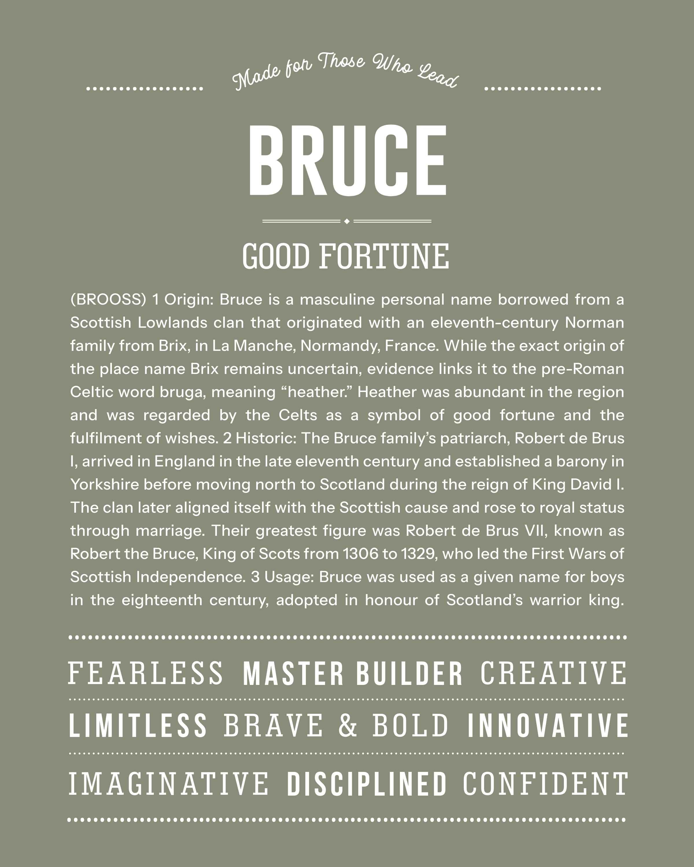 Bruce | Personalised Name Meaning Print – Custom Name Art Gift